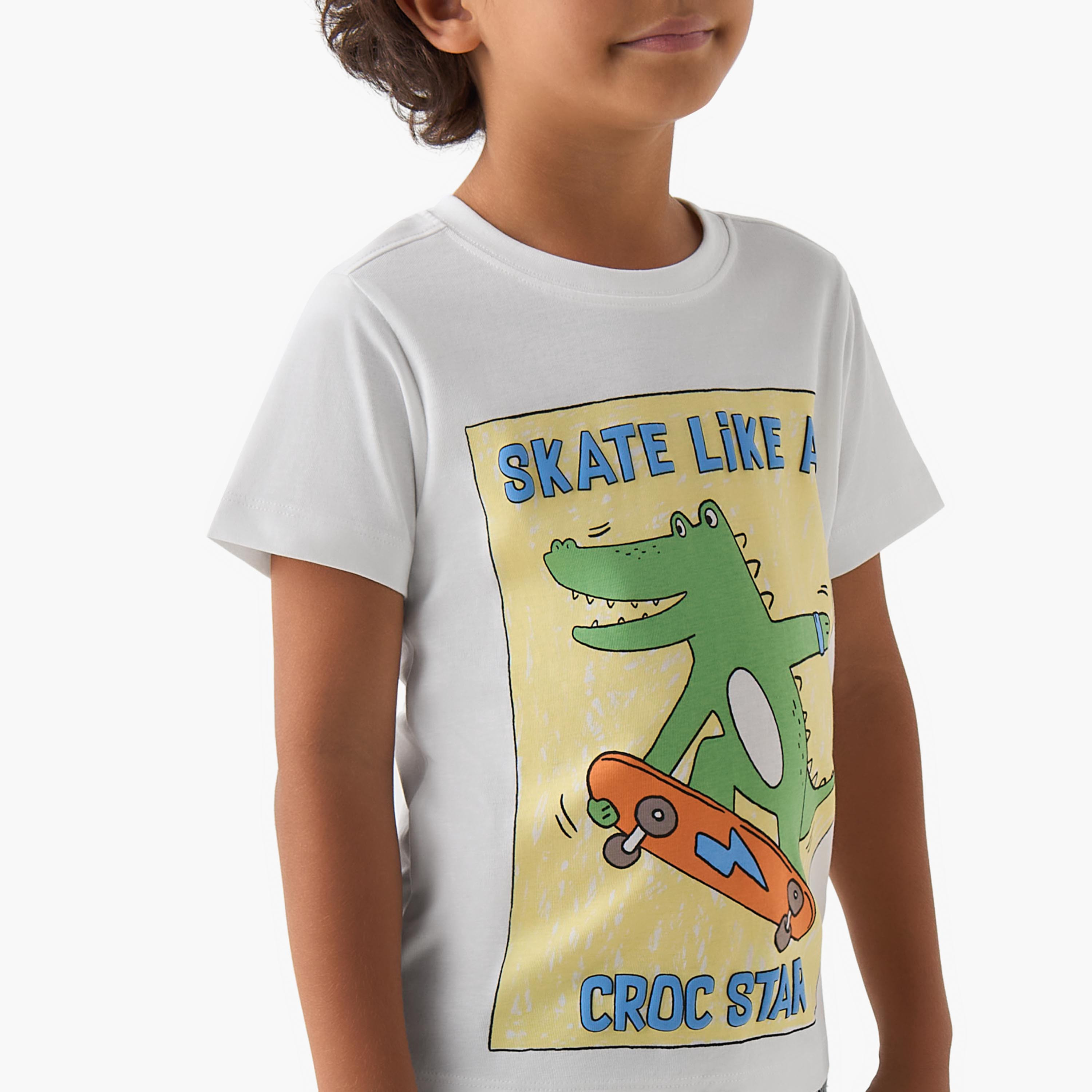 Juniors Crew Neck Short Sleeves T-shirt with Crocodile Graphic Print-boys-clothing-tshirtsandpolos-image-4