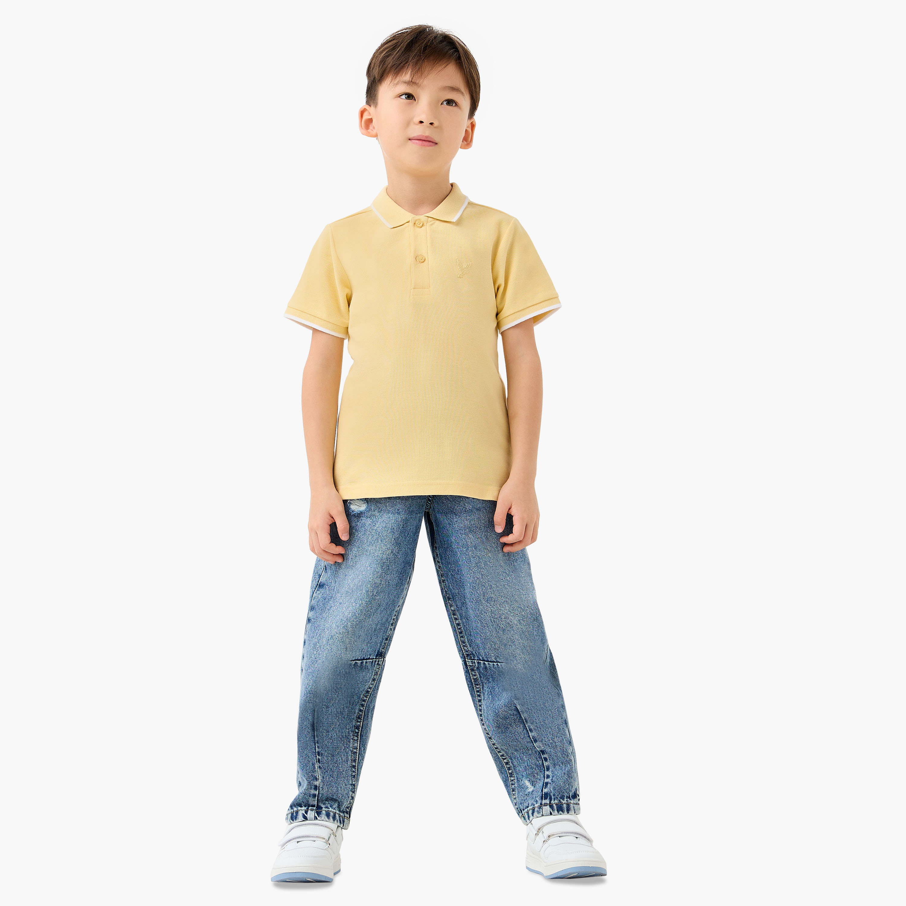 Juniors Boys Collared Short Sleeves T-shirt with Embroidery-boys-clothing-tshirtsandpolos-image-2