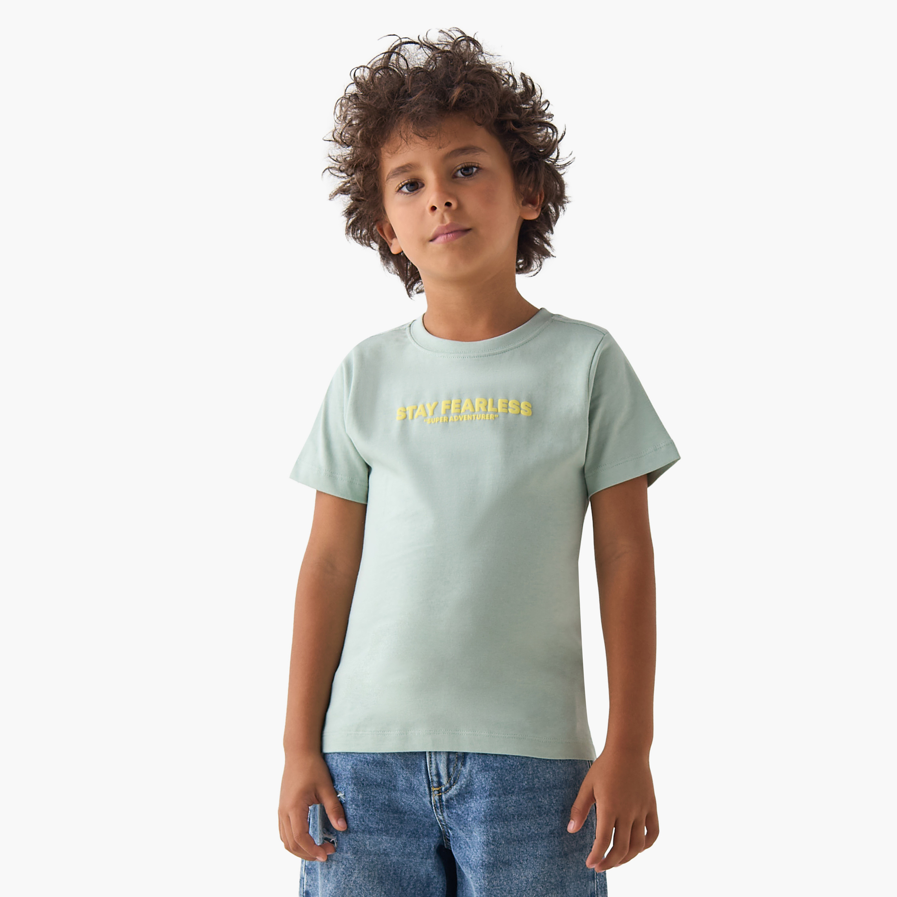 Juniors Crew Neck Short Sleeves T-shirt with Slogan Print-boys-clothing-tshirtsandpolos-image-1