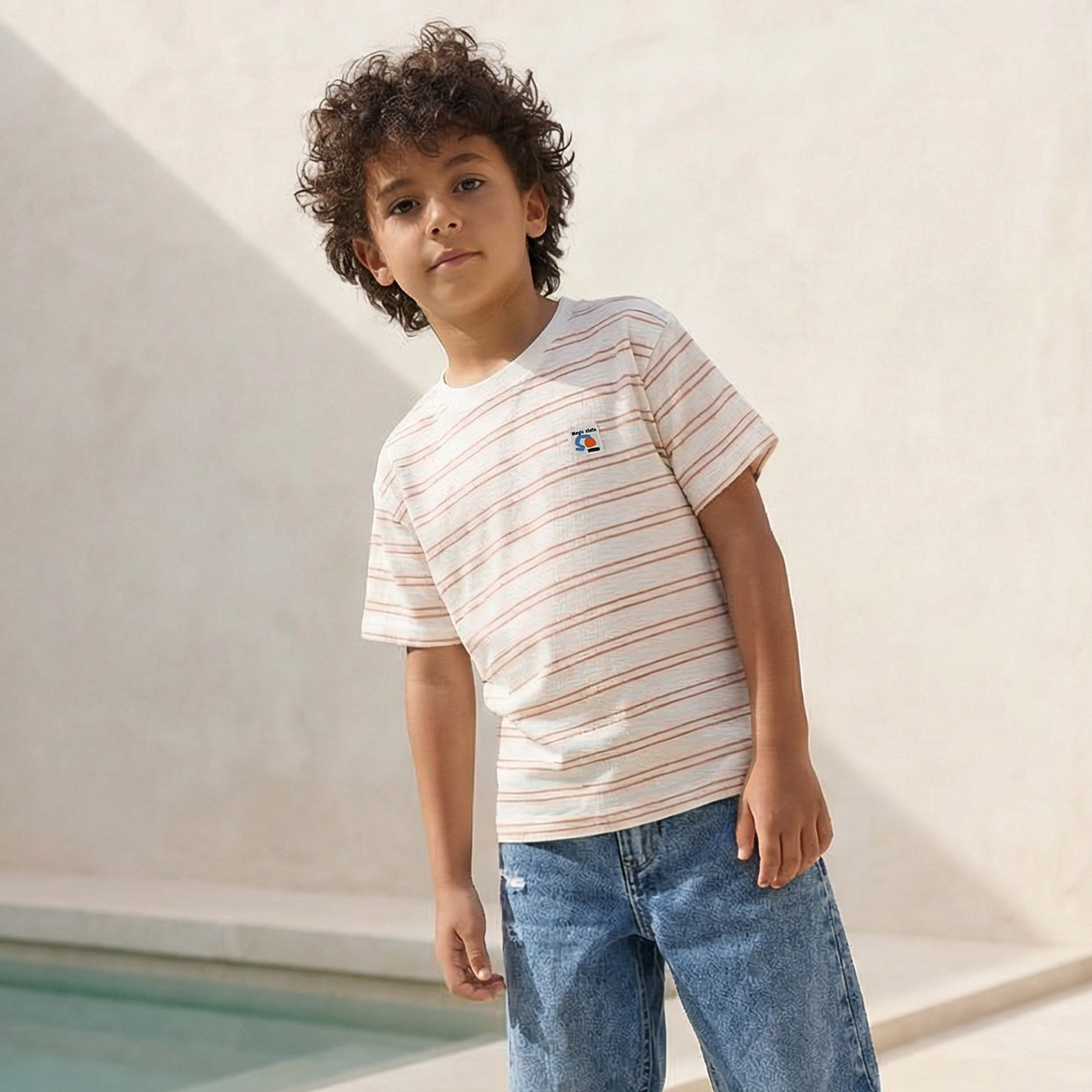 Juniors Crew Neck Short Sleeves T-shirt with Stripes-boys-clothing-tshirtsandpolos-image-1