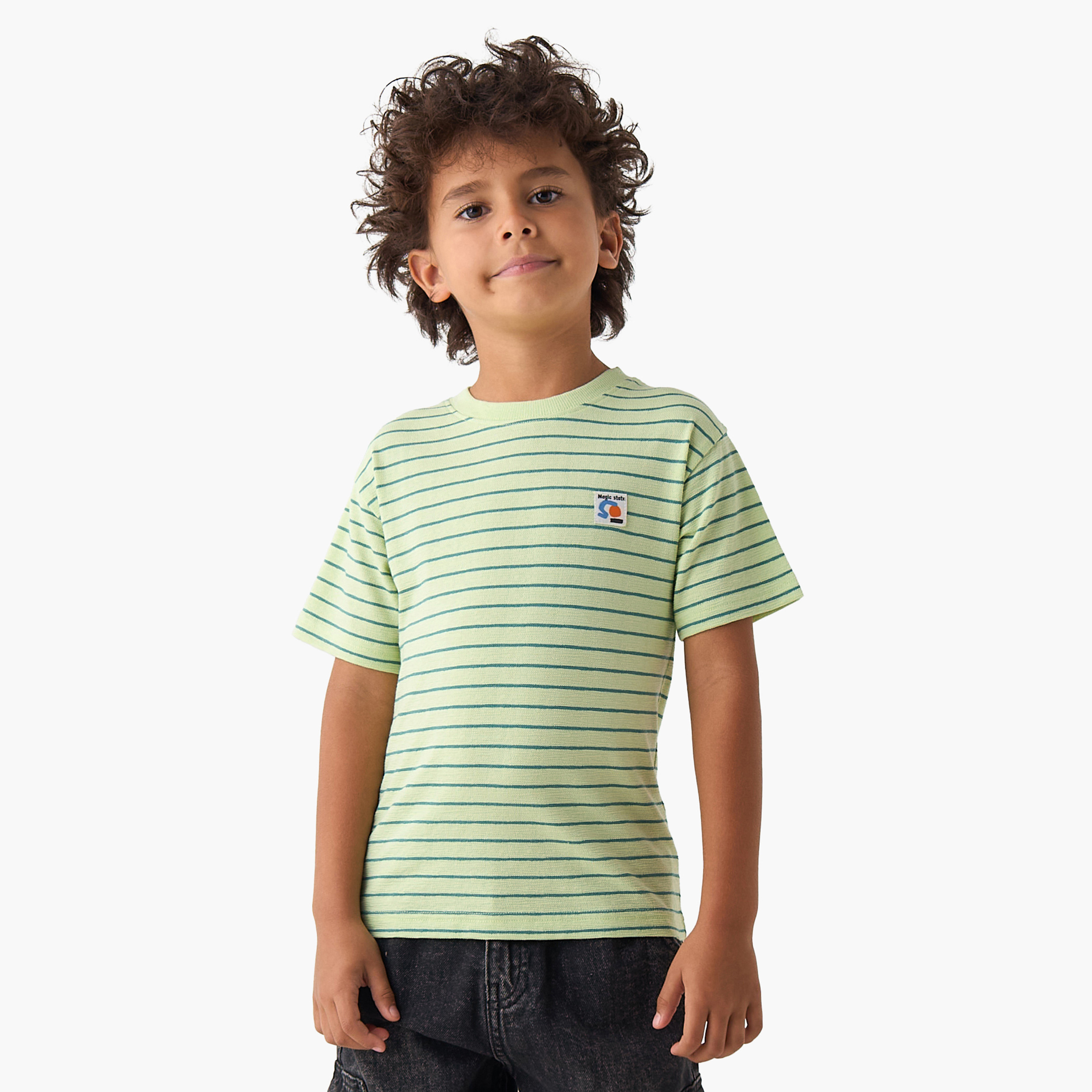 Juniors Crew Neck Short Sleeves T-shirt with Stripes-boys-clothing-tshirtsandpolos-image-1
