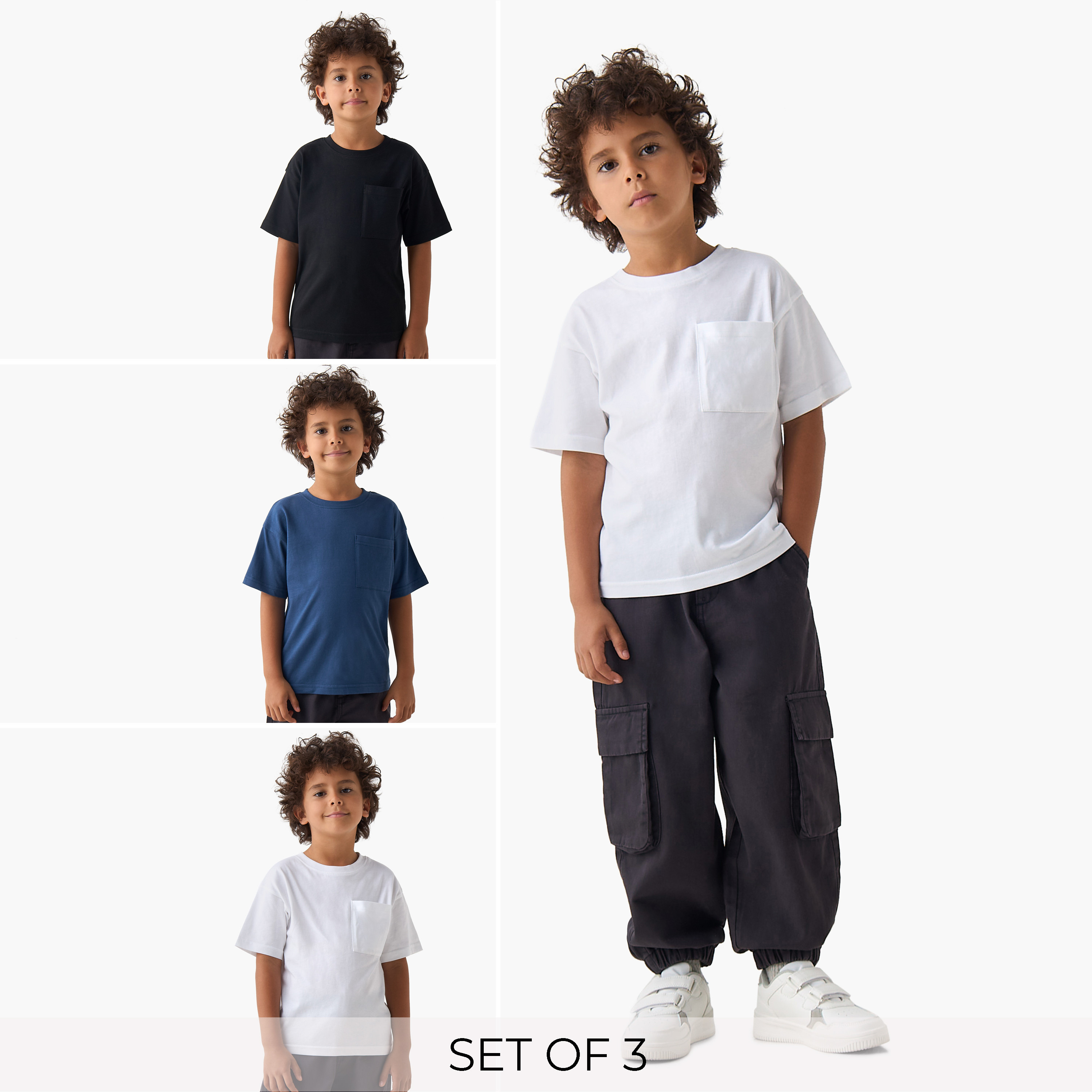 Pack of 3 Juniors Crew Neck Short Sleeves T-shirt with Chest Pocket-boys-clothing-tshirtsandpolos-image-1
