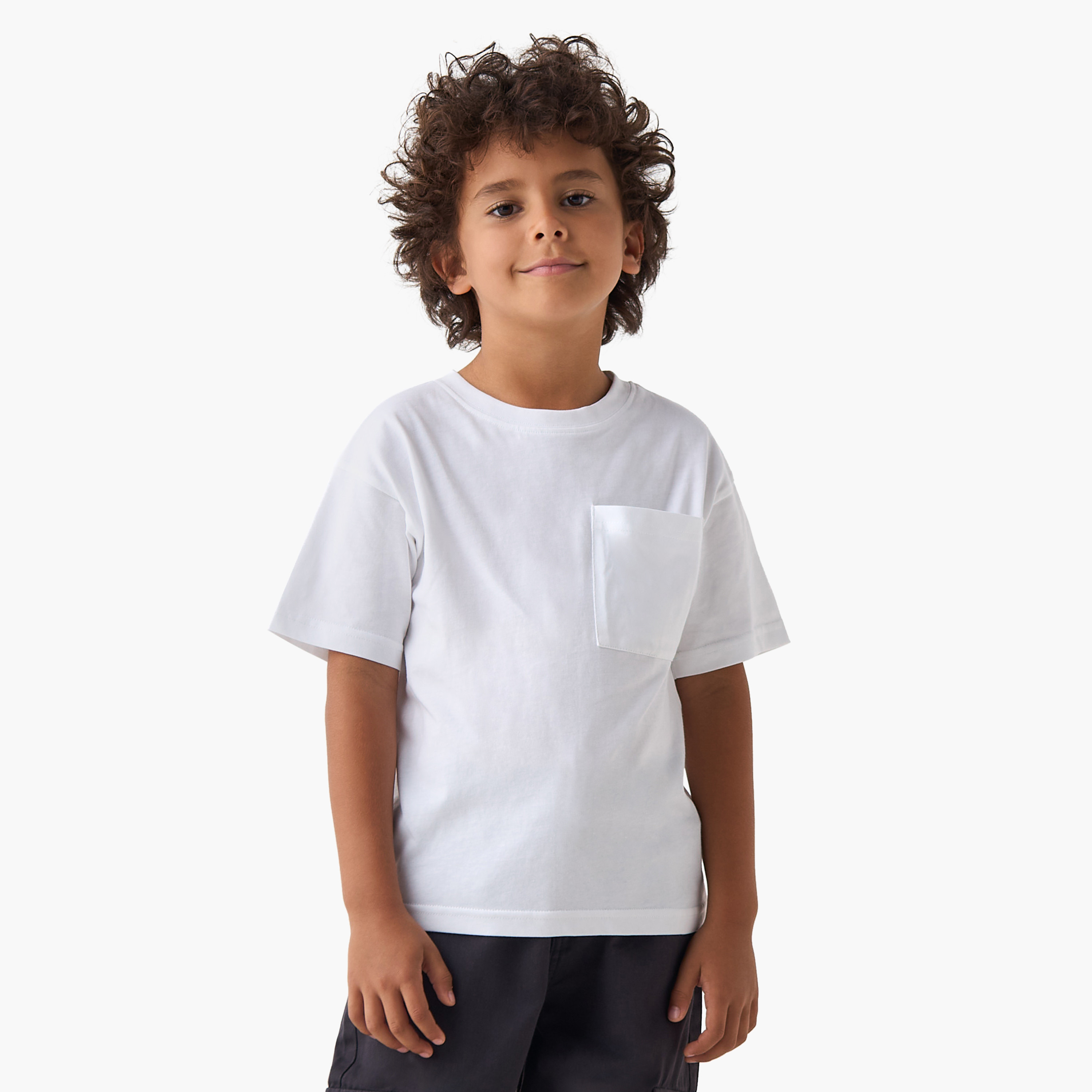 Pack of 3 Juniors Crew Neck Short Sleeves T-shirt with Chest Pocket-boys-clothing-tshirtsandpolos-image-4