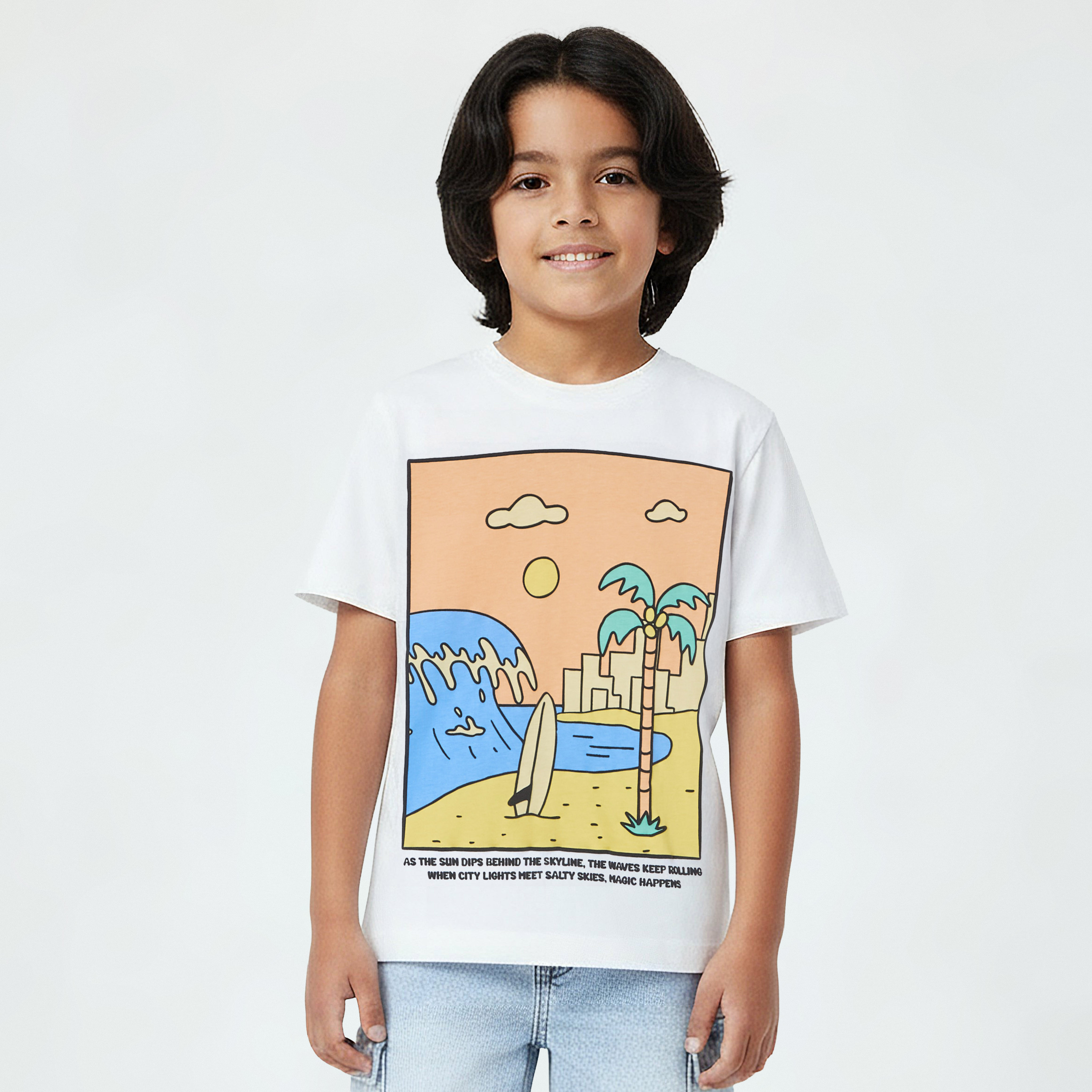 Juniors Crew Neck Short Sleeves T-shirt with Coastal Graphic Print-boys-clothing-tshirtsandpolos-image-1