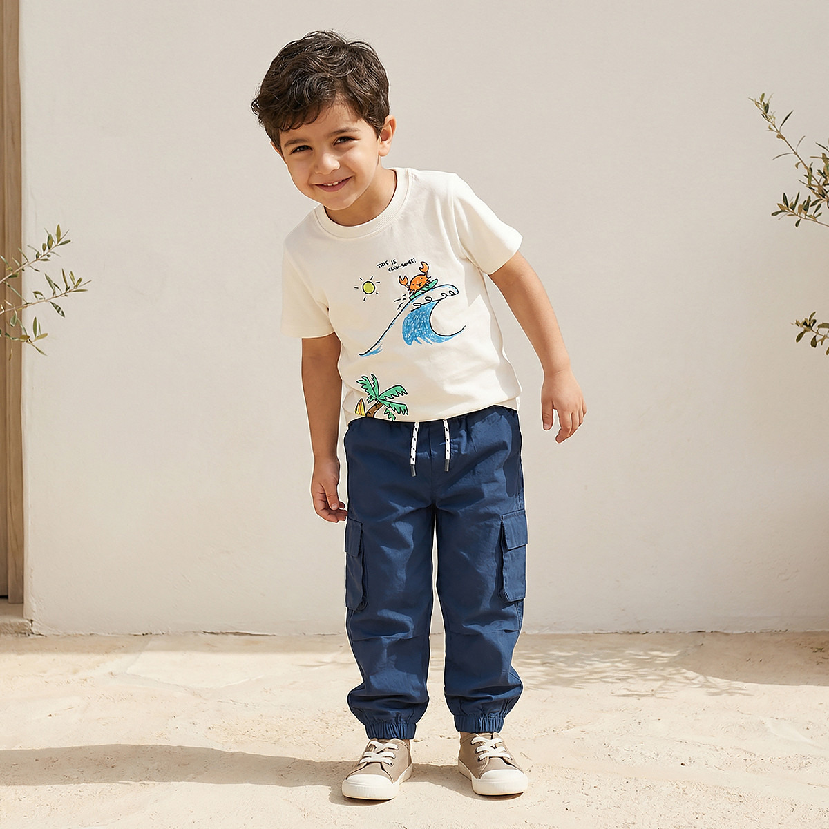 Juniors Crew Neck Short Sleeves T-shirt with Beach Print-boys-clothing-tshirtsandpolos-image-2