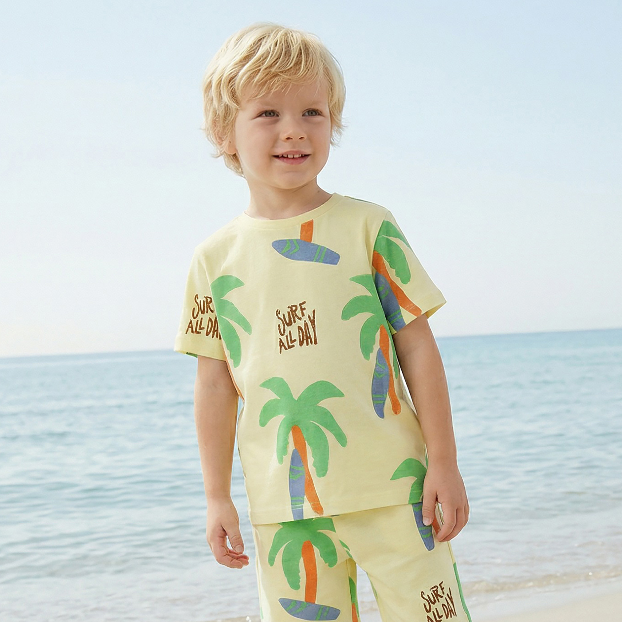 Juniors Crew Neck Short Sleeves T-shirt with Palm Tree Print-boys-clothing-tshirtsandpolos-image-1