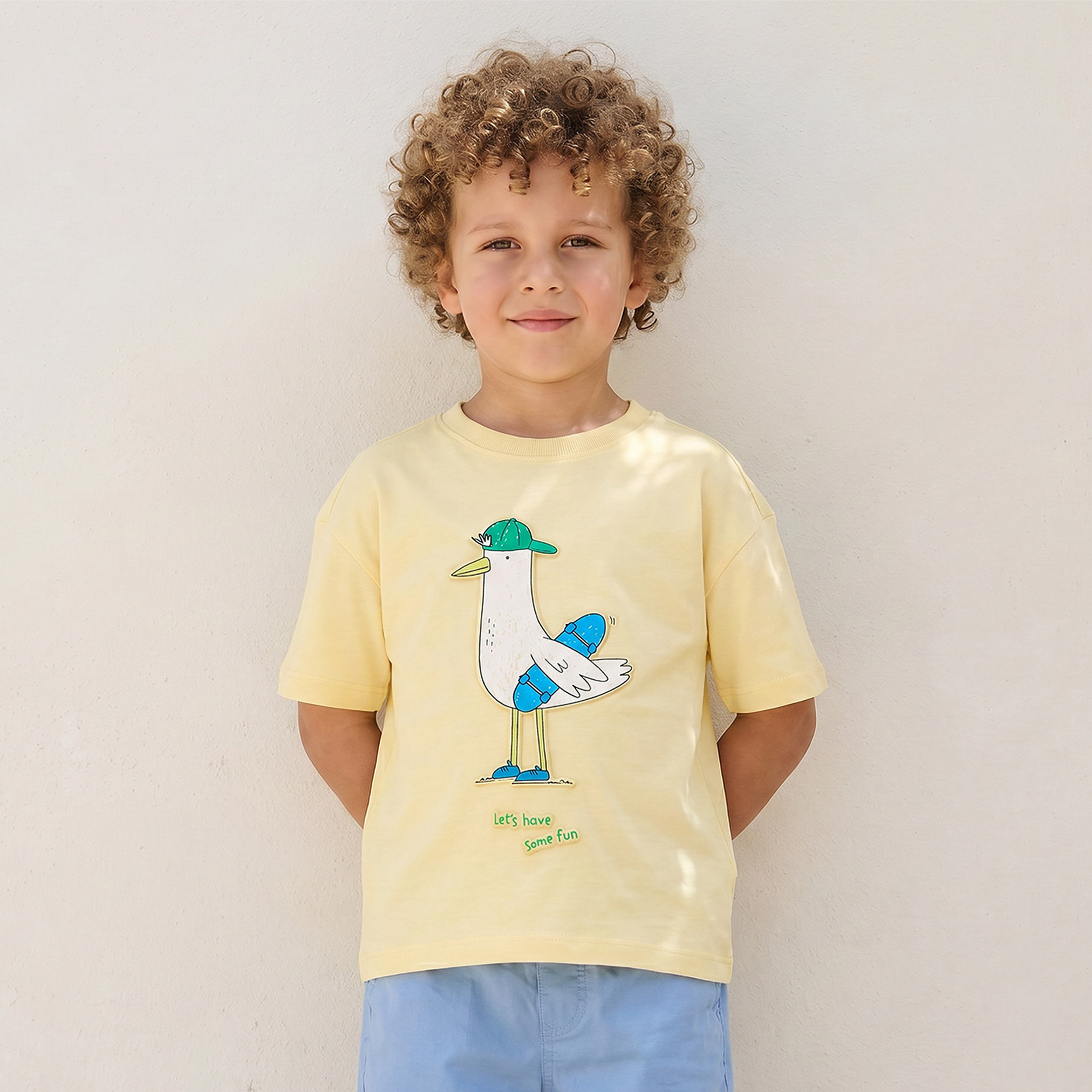 Juniors Crew Neck Short Sleeves T-shirt with Seagull Embossed Print-boys-clothing-tshirtsandpolos-image-1