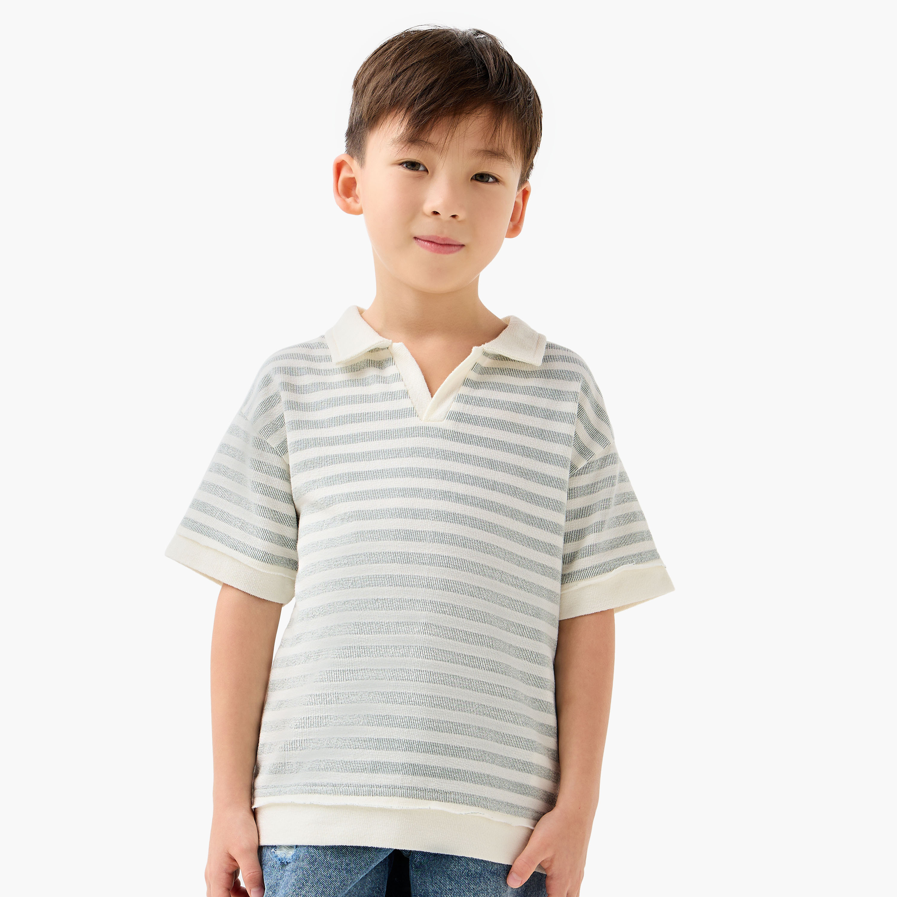 Juniors Collared Short Sleeves Polo T-shirt with Stripes-boys-clothing-tshirtsandpolos-image-1