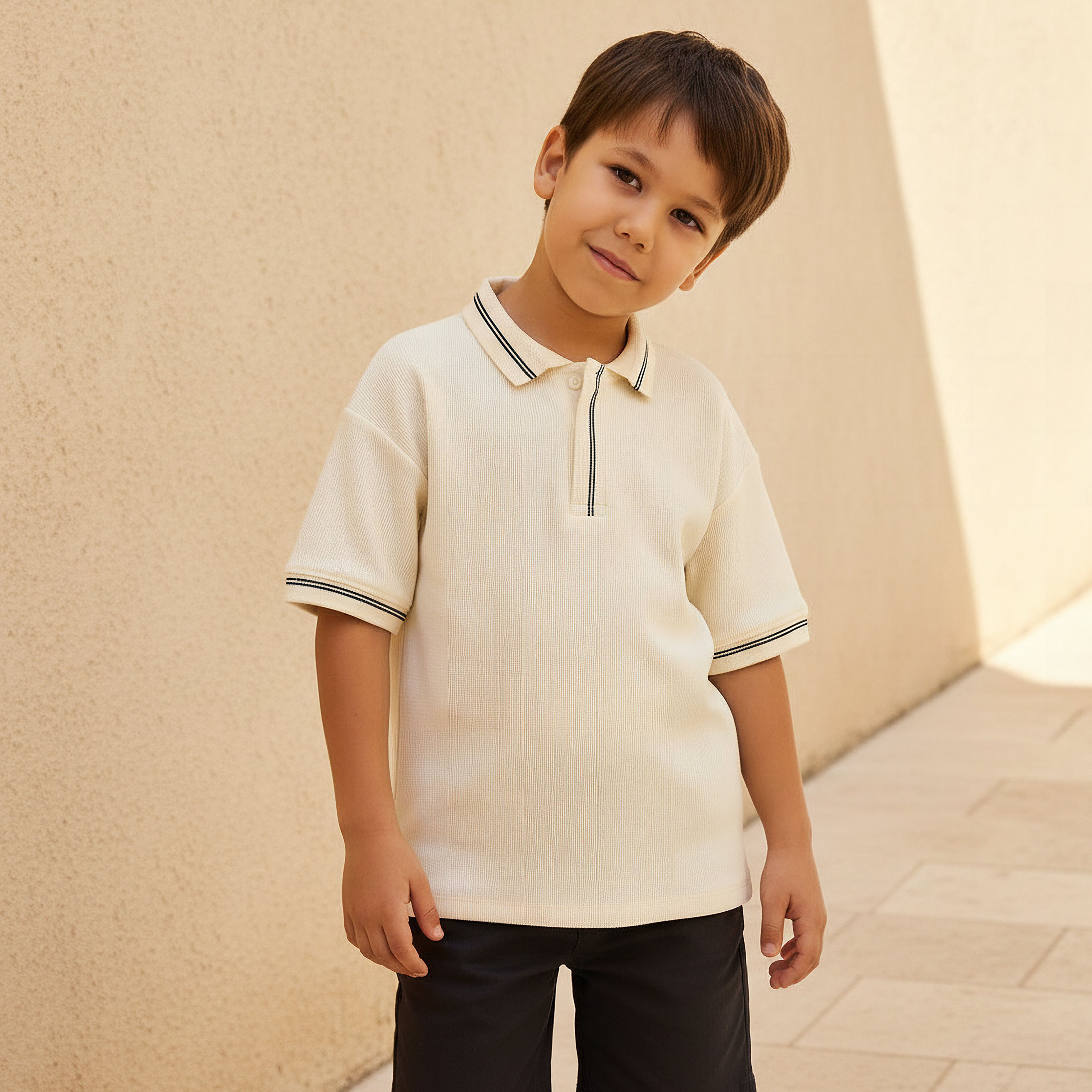 Juniors Polo Neck Short Sleeves T-shirt with Striped-boys-clothing-tshirtsandpolos-image-1