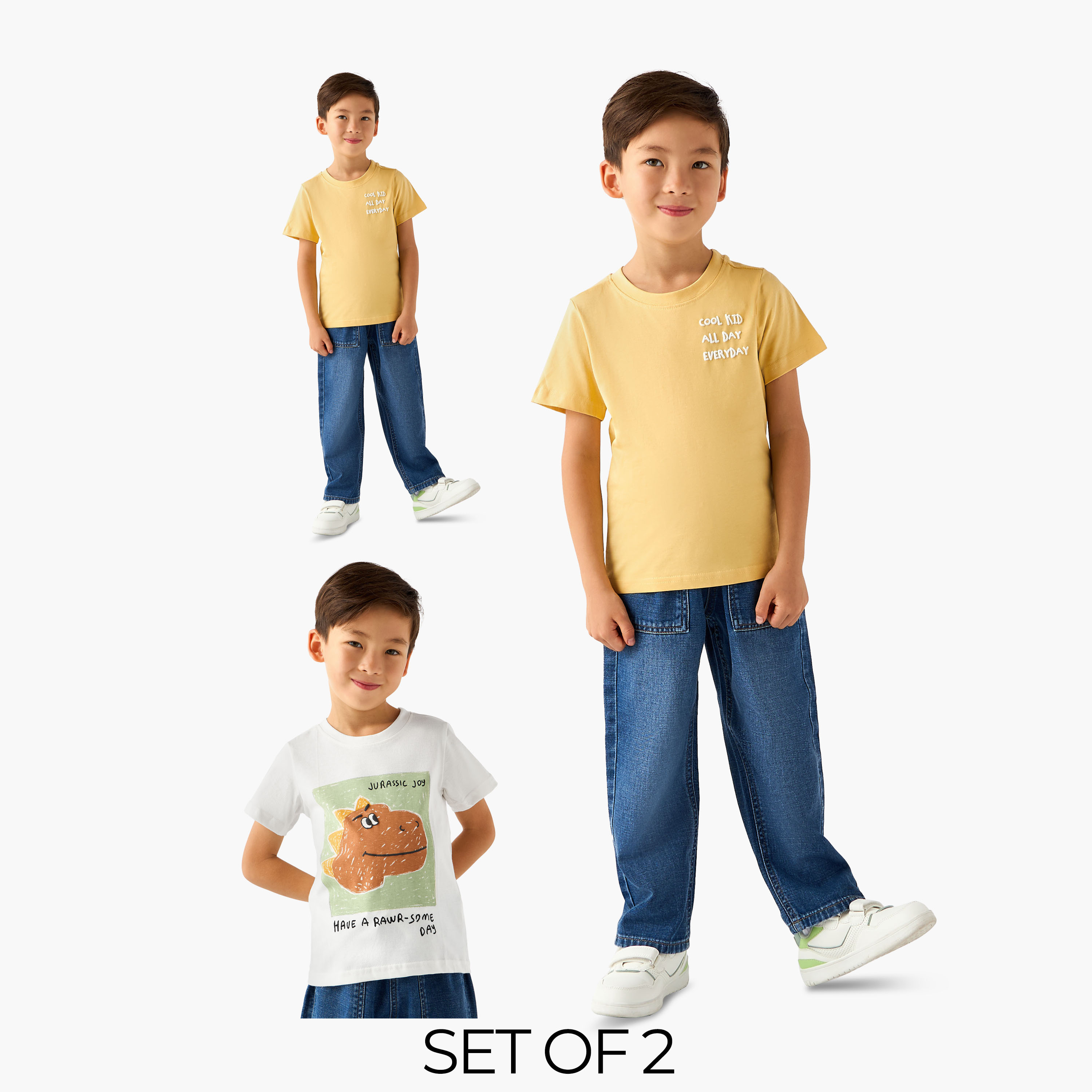 Pack of 2 Juniors Round Neck Short Sleeves T-shirt with Assorted Print-boys-clothing-tshirtsandpolos-image-1