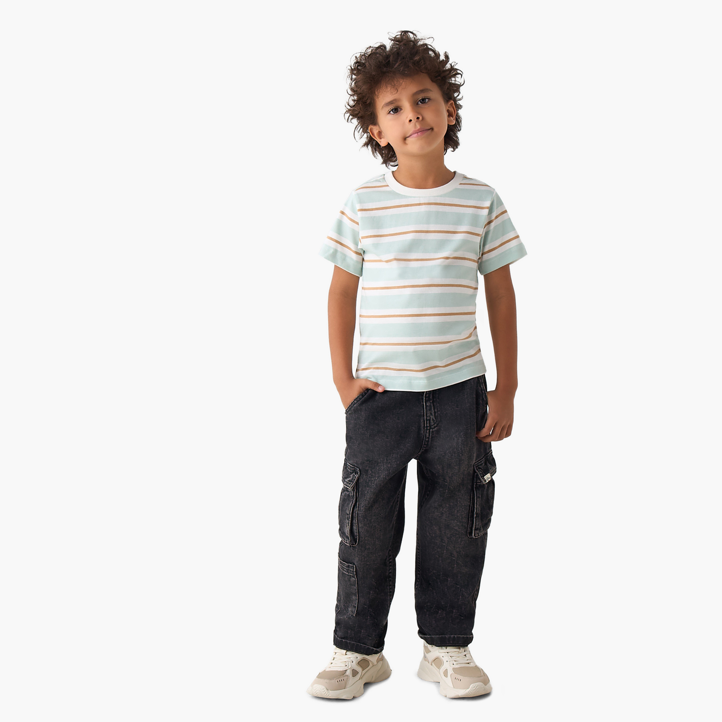 تيشيرت برقبة ضيقة وأكمام قصيرة ونمط مخطط من جونيورز-boys-clothing-tshirtsandpolos-image-2