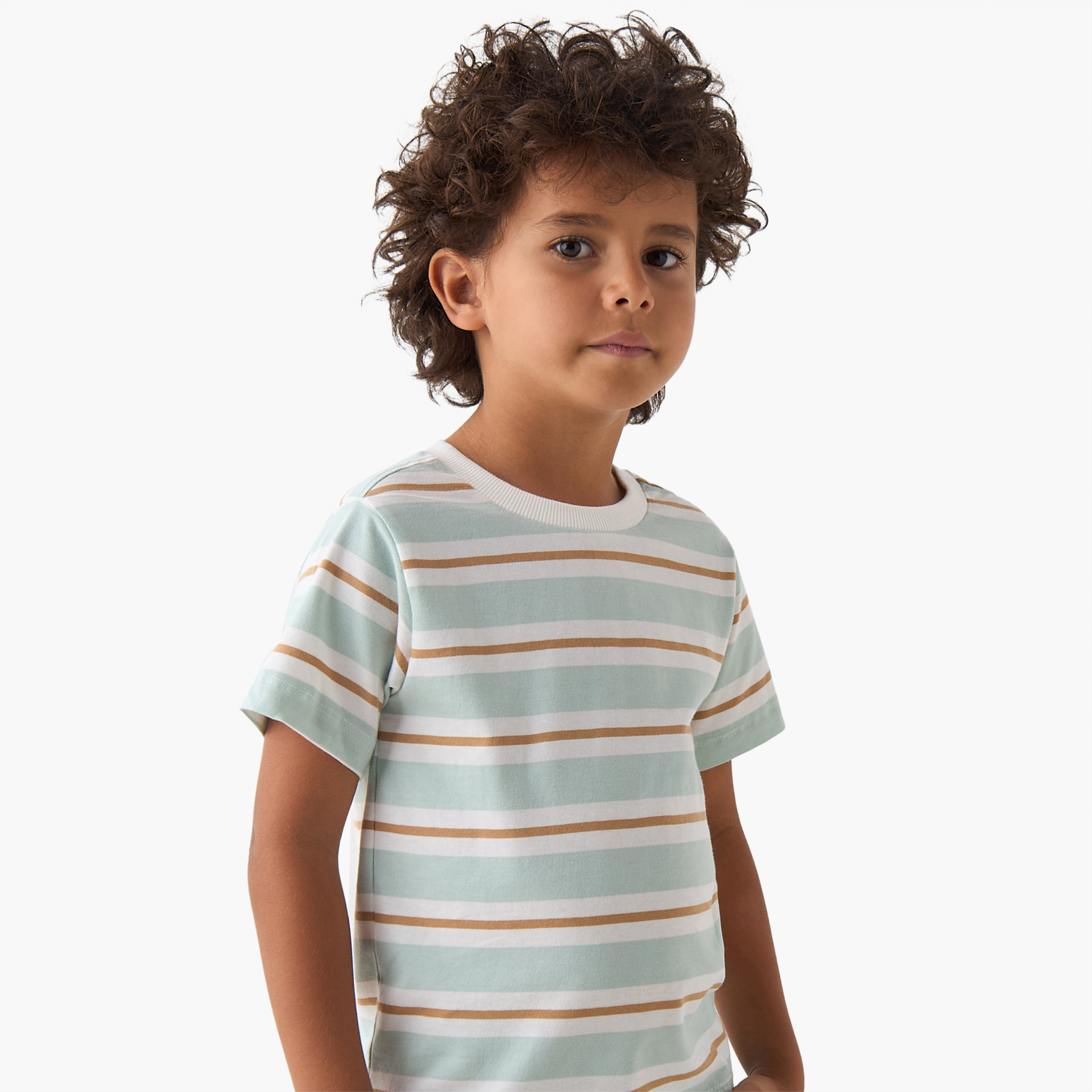 تيشيرت برقبة ضيقة وأكمام قصيرة ونمط مخطط من جونيورز-boys-clothing-tshirtsandpolos-image-4