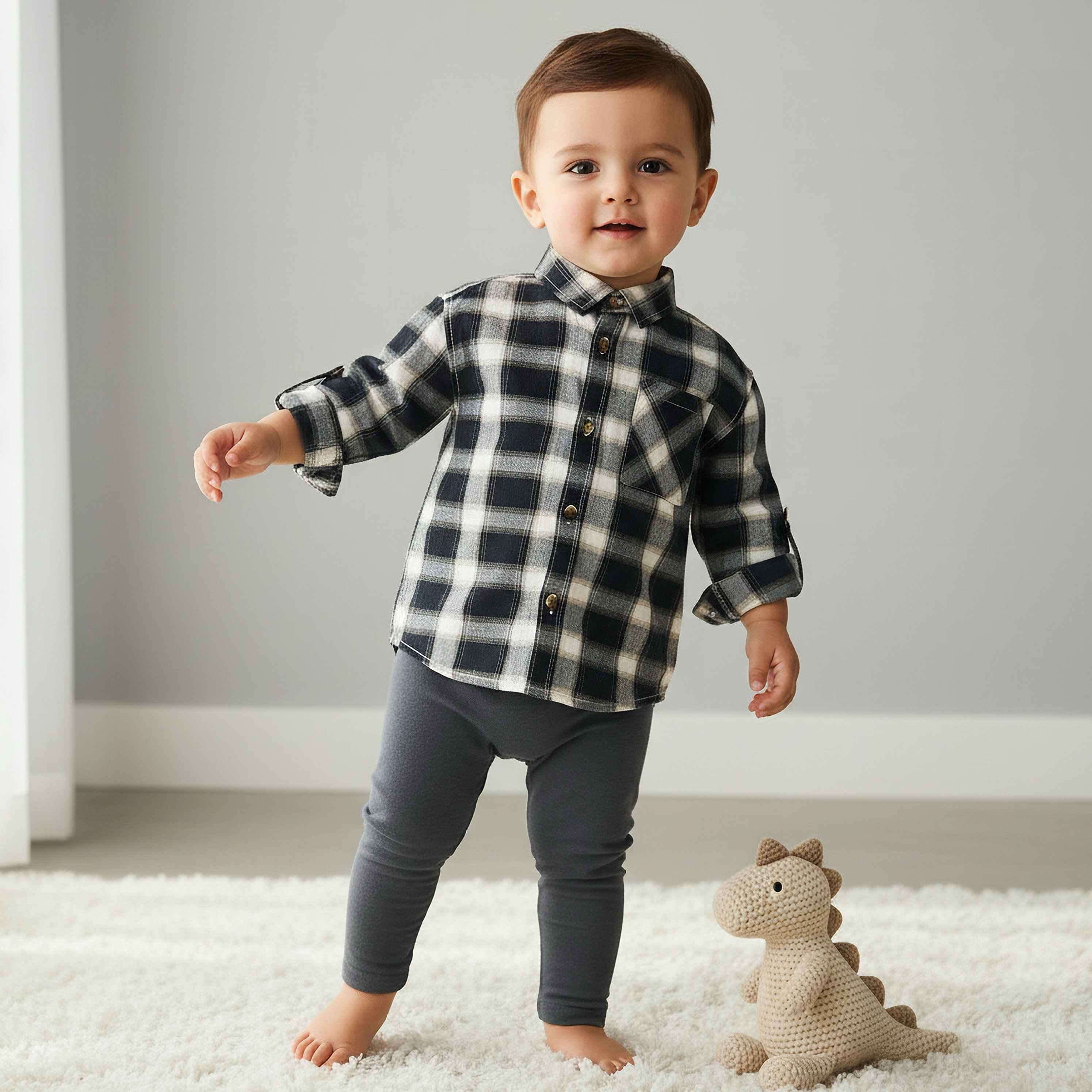 Juniors Long Sleeves Shirt with Checked Design-boys-clothing-shirts-image-2