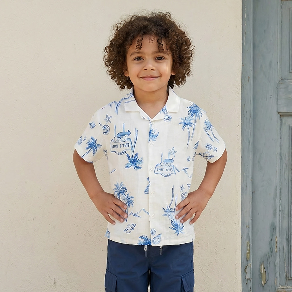 Juniors Short Sleeves Shirt with Beach Print-boys-clothing-shirts-image-1