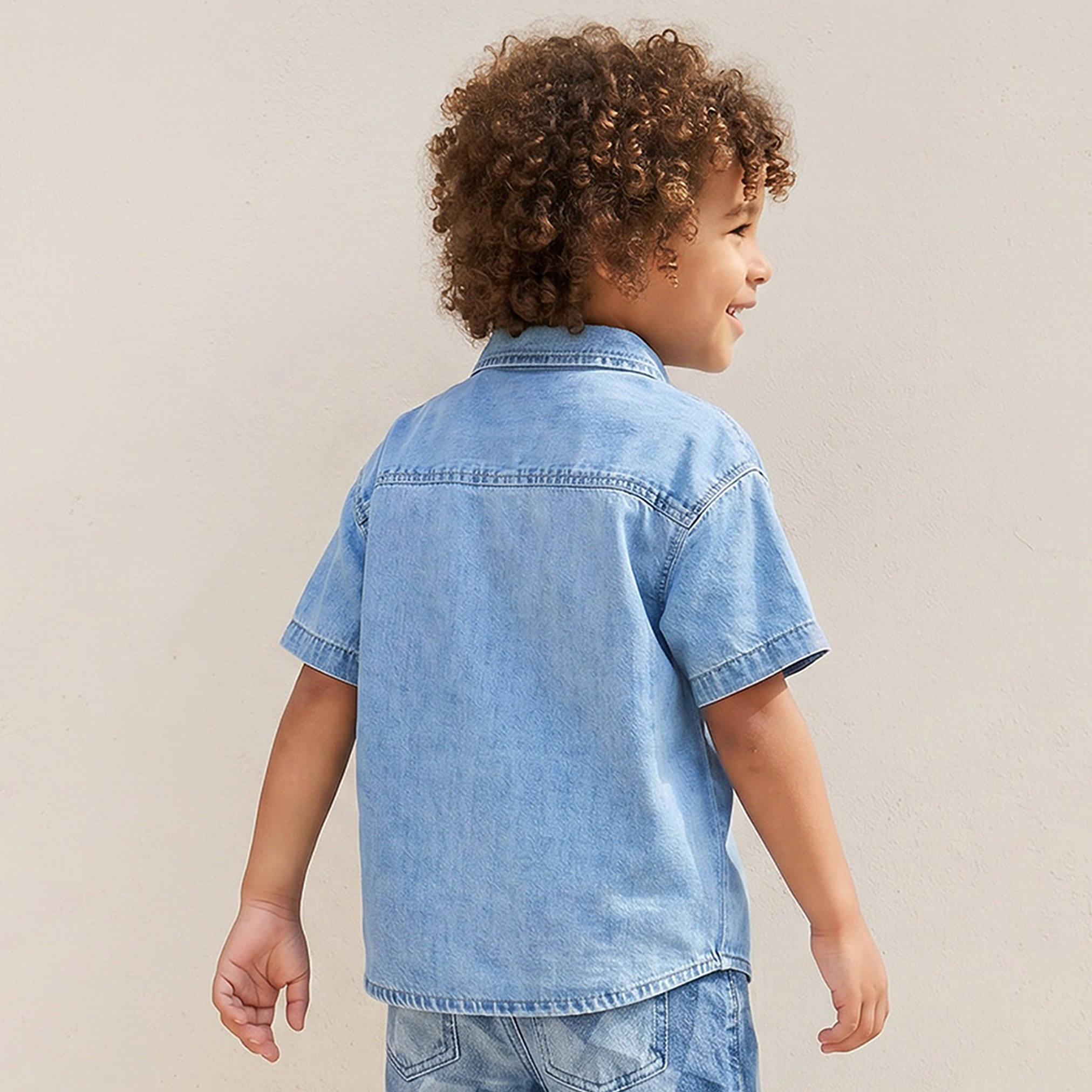 Juniors Short Sleeves Denim Shirt with Applique Detail-boys-clothing-shirts-image-3