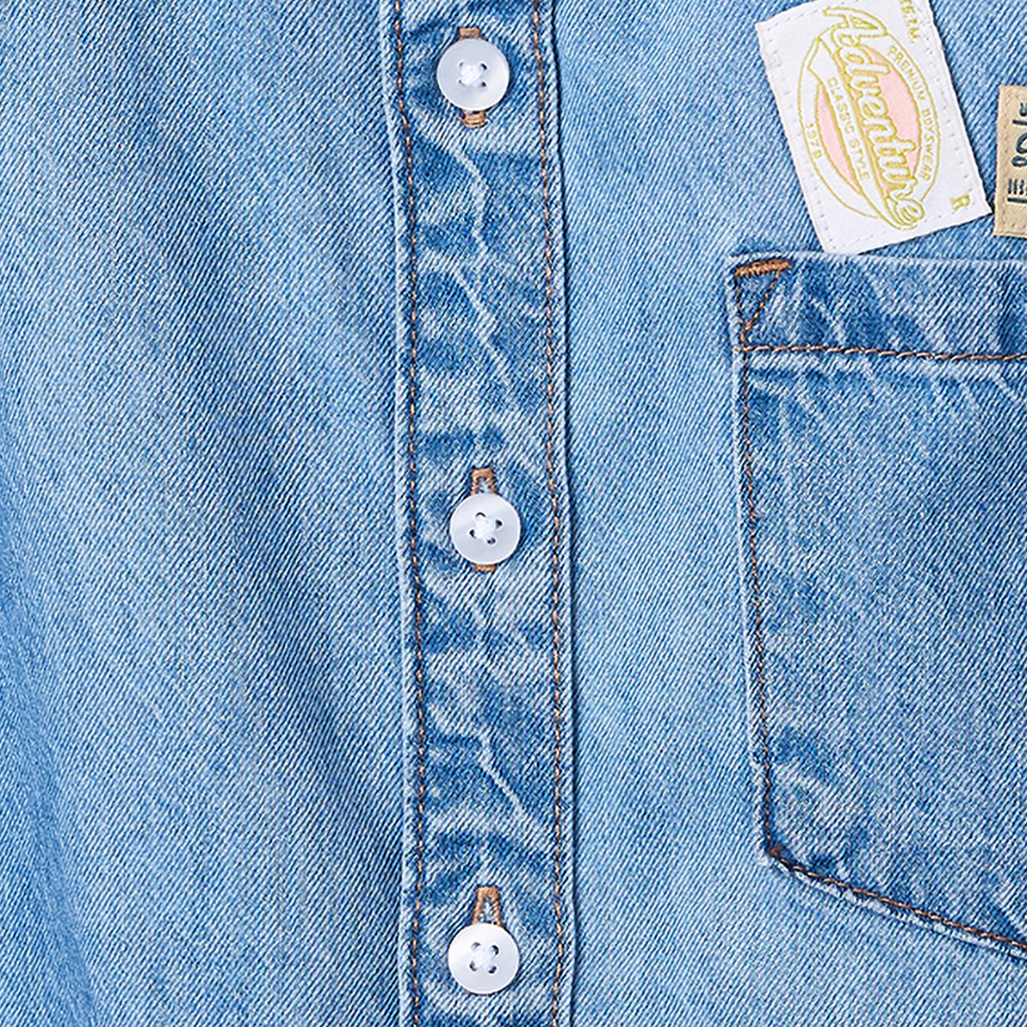 Juniors Short Sleeves Denim Shirt with Applique Detail-boys-clothing-shirts-image-4
