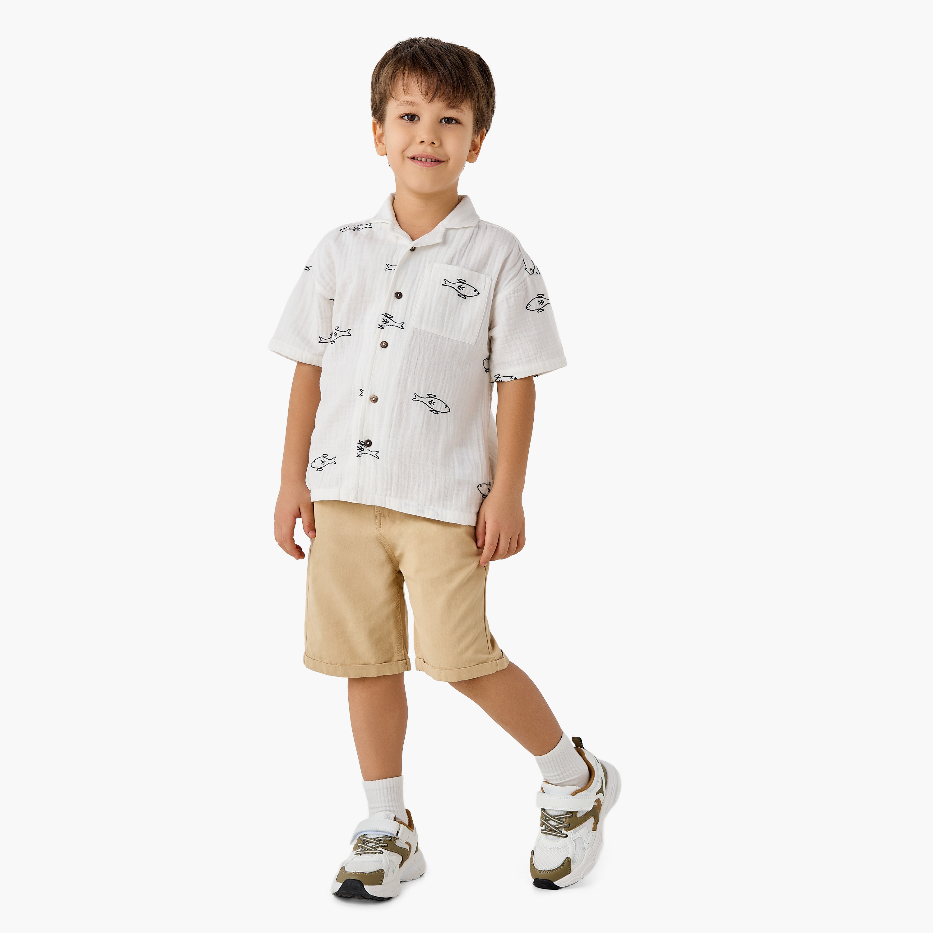 Juniors Short Sleeves Shirt with Fish Embroidery-boys-clothing-shirts-image-2