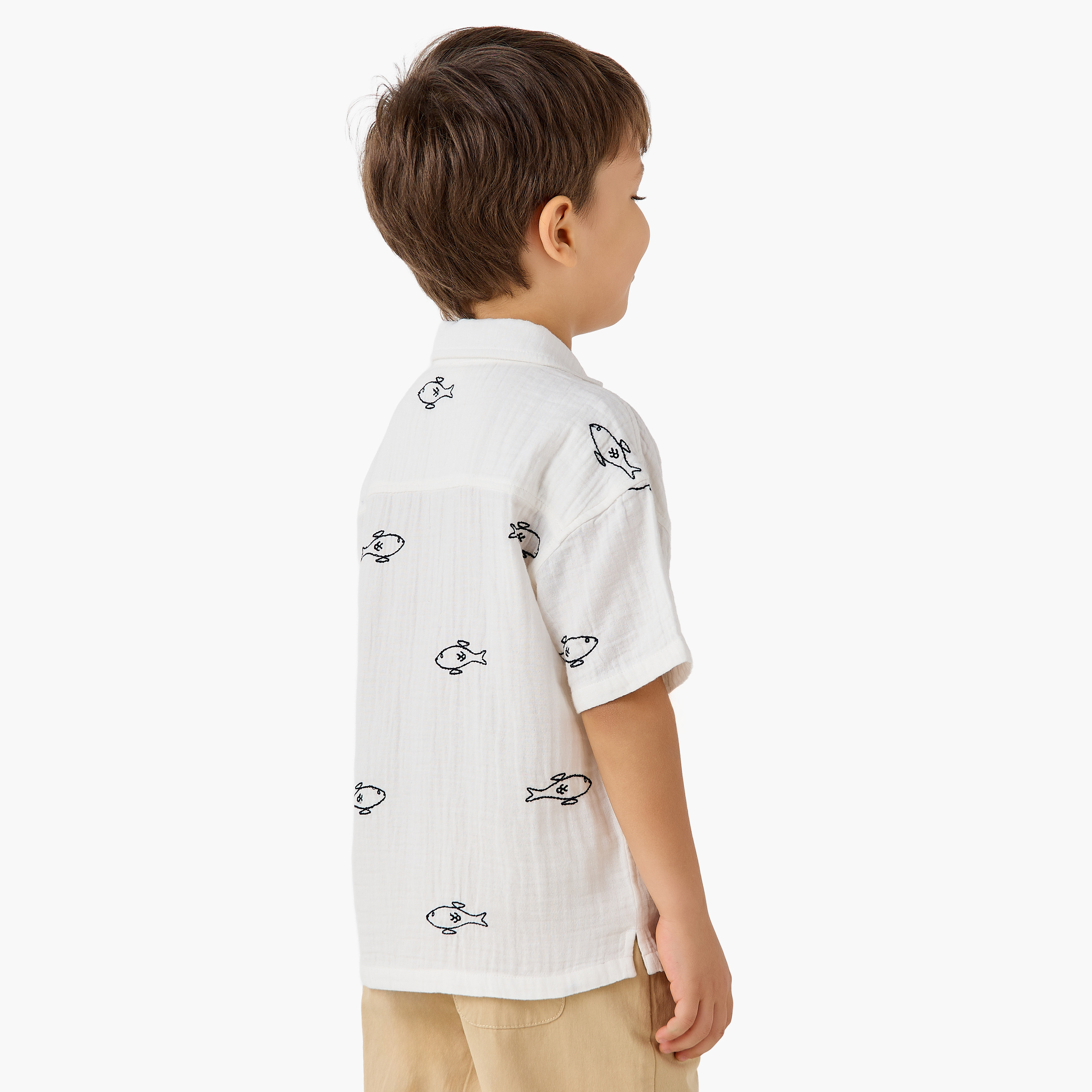 Juniors Short Sleeves Shirt with Fish Embroidery-boys-clothing-shirts-image-3