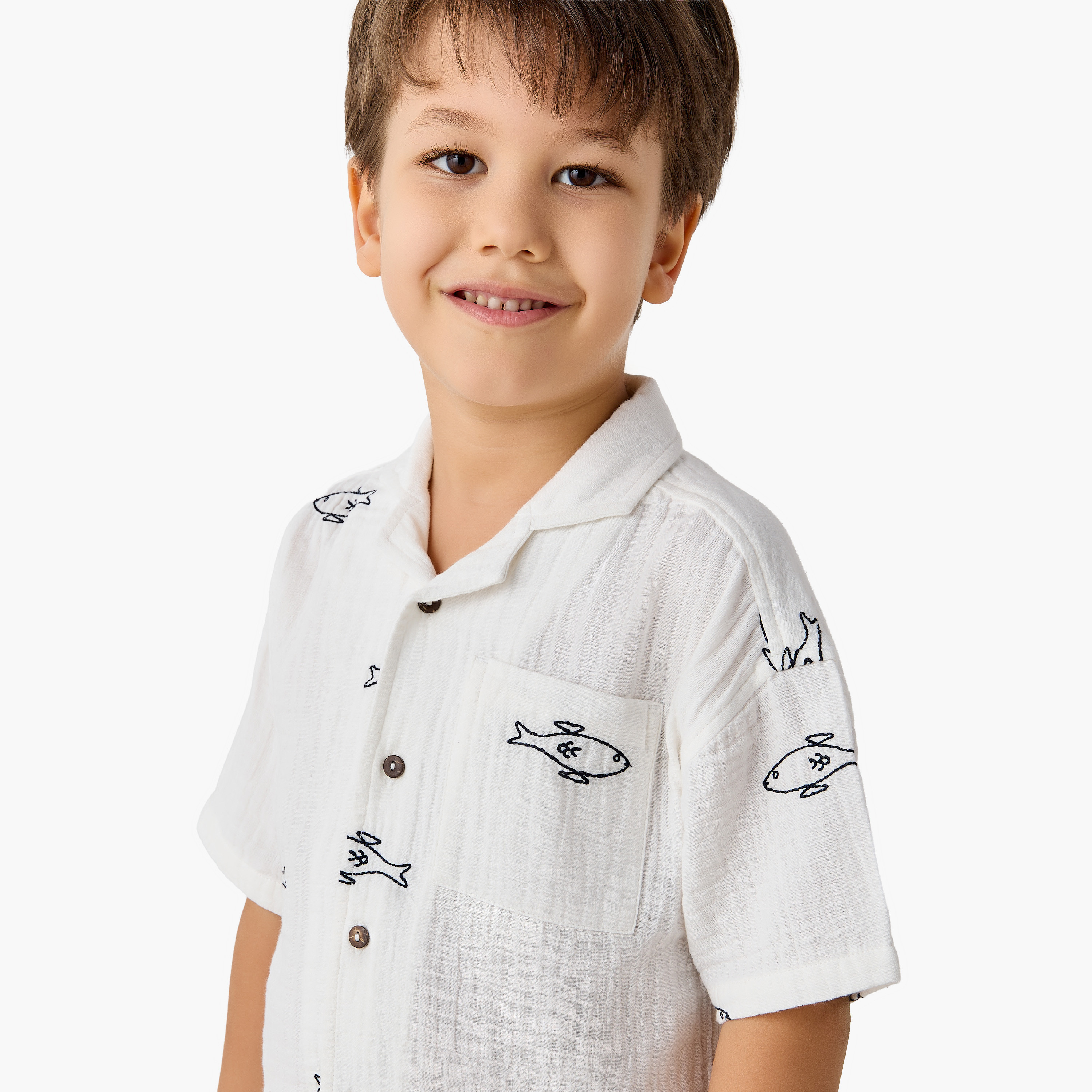 Juniors Short Sleeves Shirt with Fish Embroidery-boys-clothing-shirts-image-4