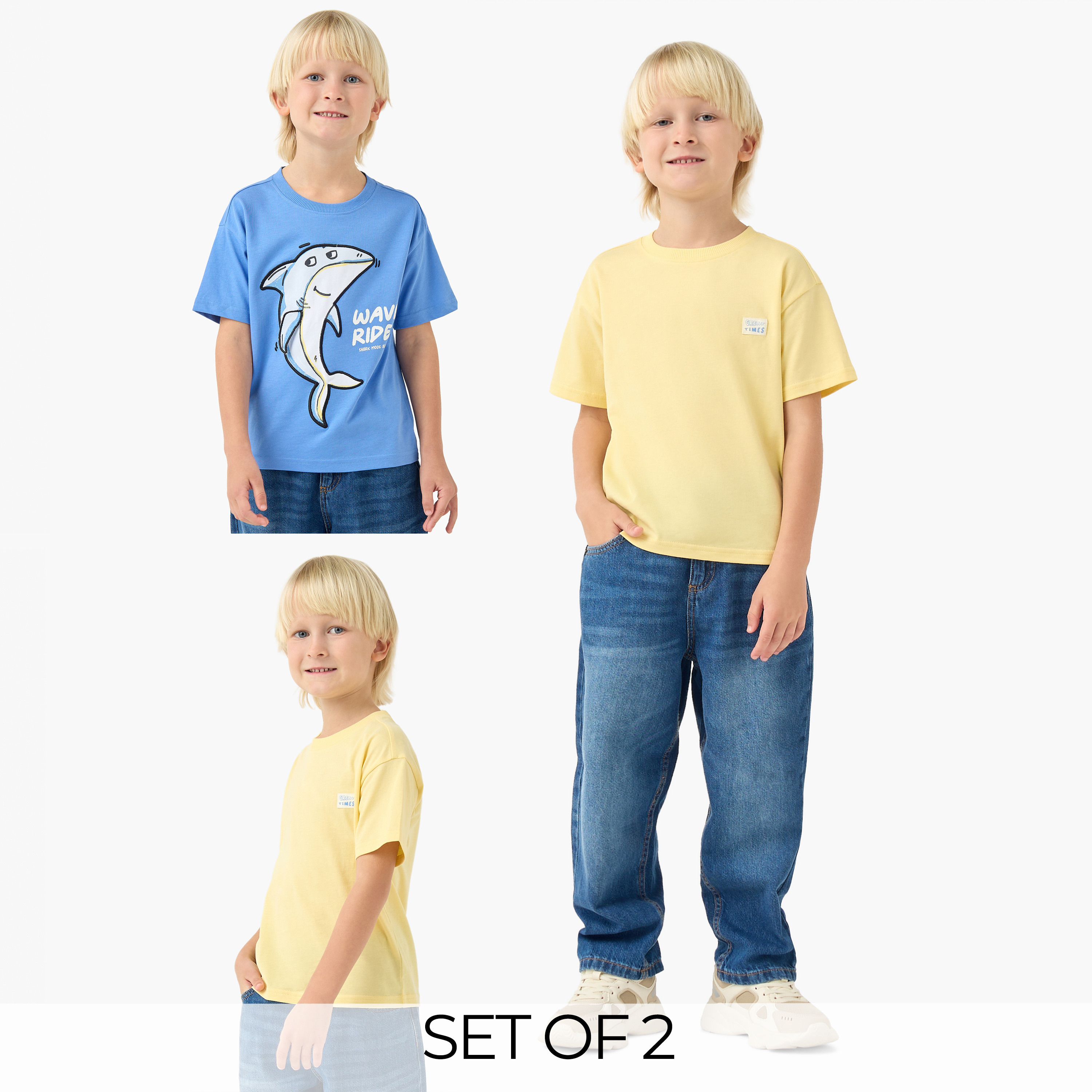 Pack of 2 Juniors Crew Neck Short Sleeves T-shirt with Assorted Design-boys-clothing-tshirtsandpolos-image-1