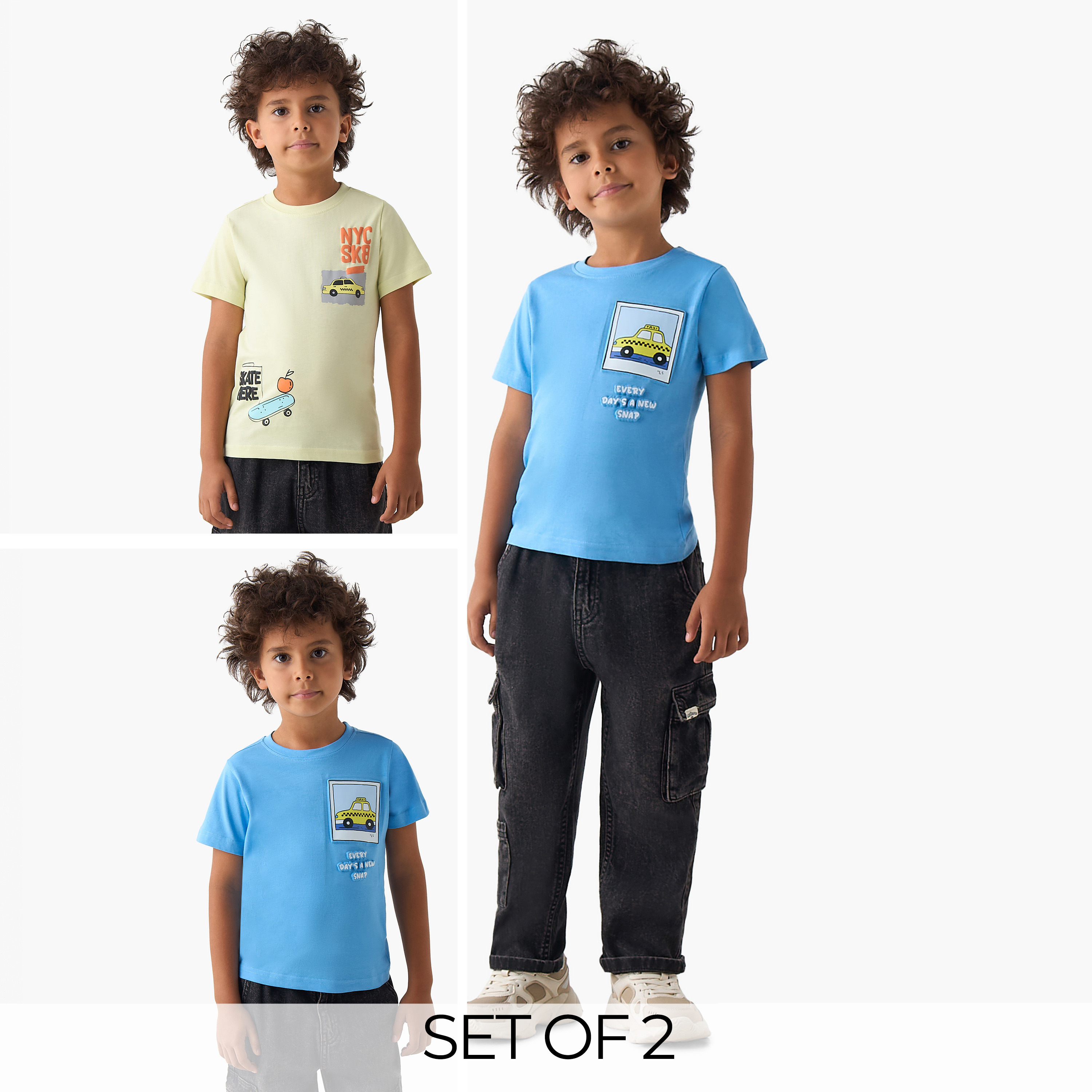 Pack of 2 Juniors Crew Neck Short Sleeves T-shirt with Graphic Print-boys-clothing-tshirtsandpolos-image-1
