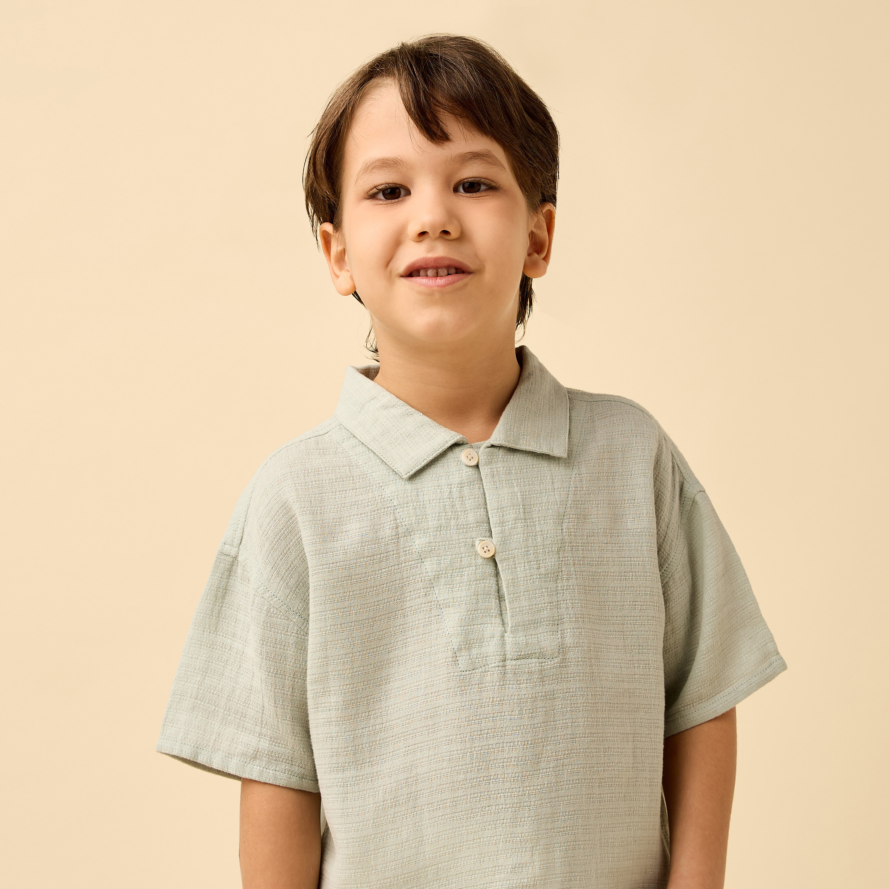 Juniors Short Sleeves Collared T-shirt with Textured Design-boys-clothing-tshirtsandpolos-image-6