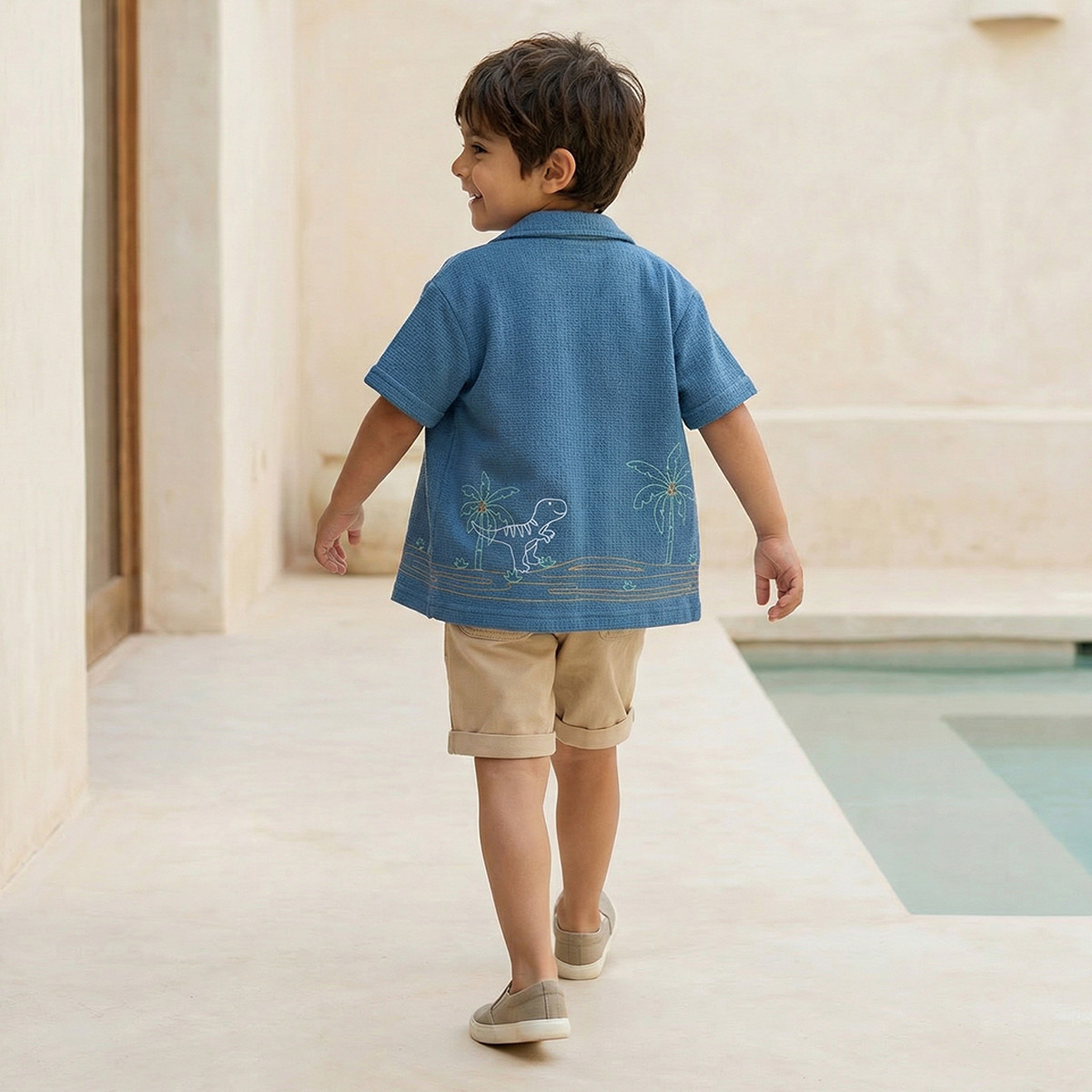 Juniors Short Sleeves Shirt with Dinosaur Embroidery-boys-clothing-shirts-image-1