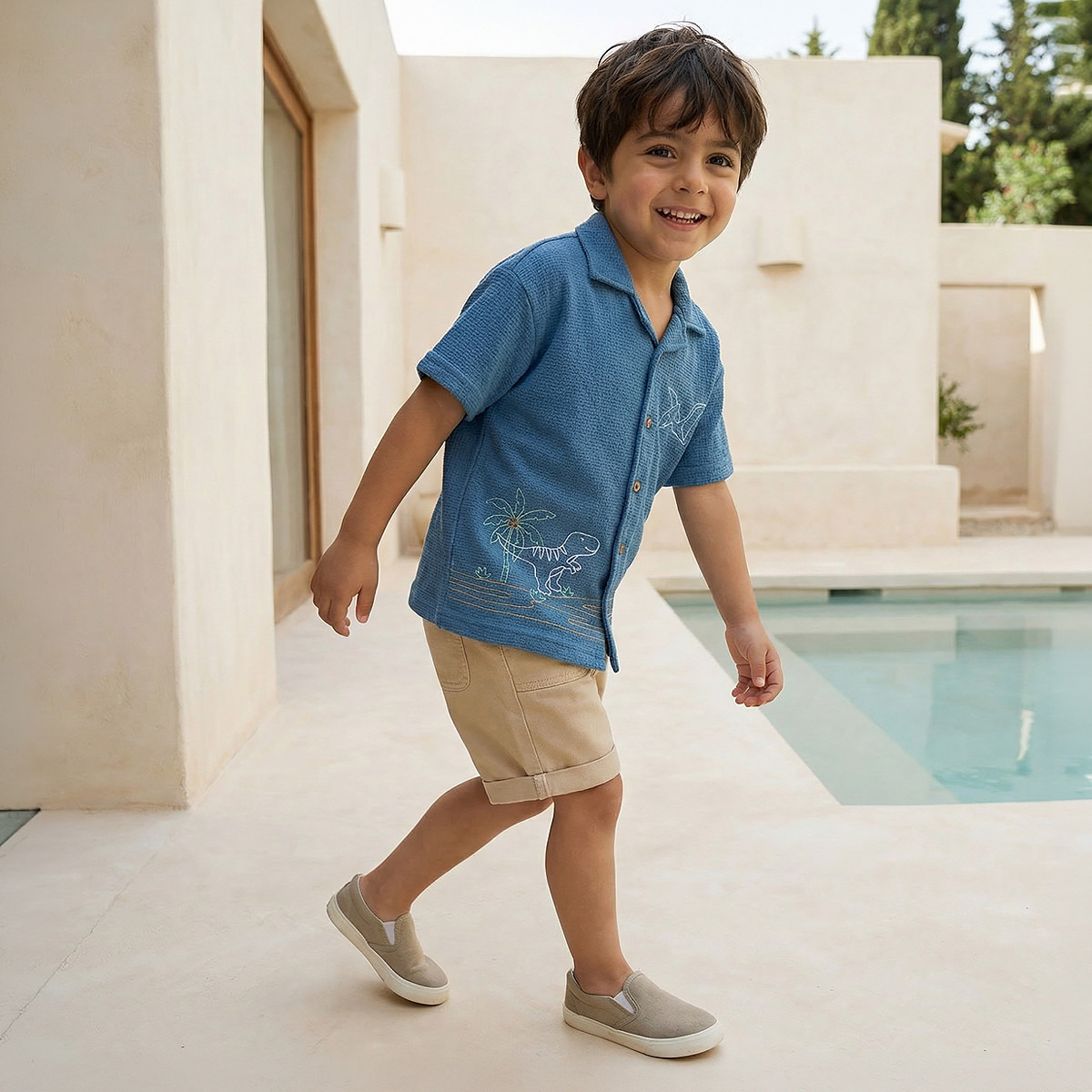 Juniors Short Sleeves Shirt with Dinosaur Embroidery-boys-clothing-shirts-image-2