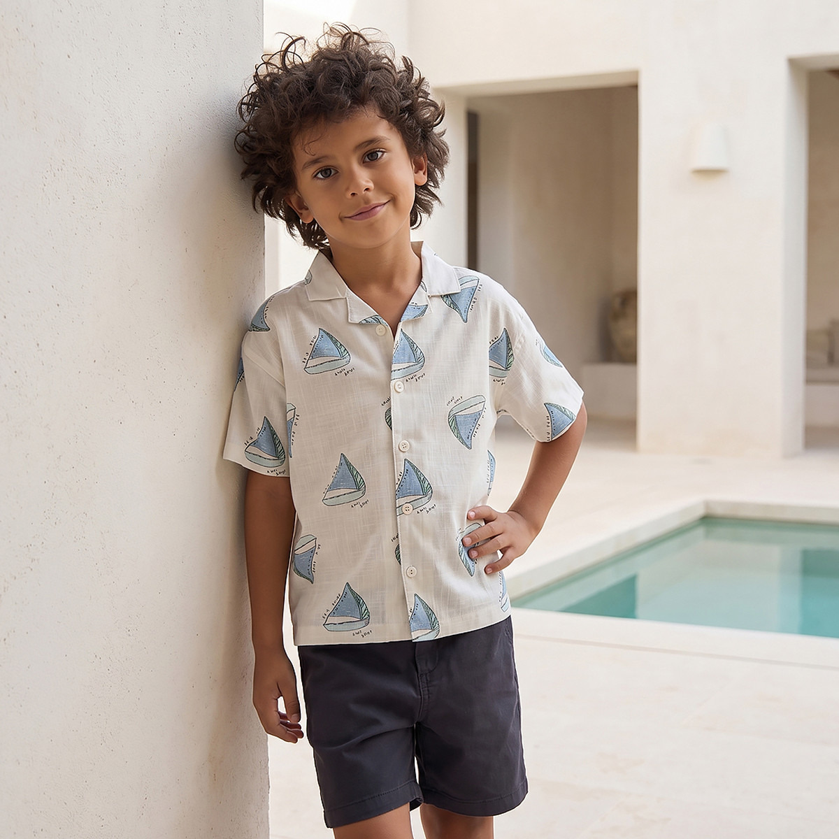 Juniors Short Sleeves Shirt with Sailboat Print-boys-clothing-shirts-image-1