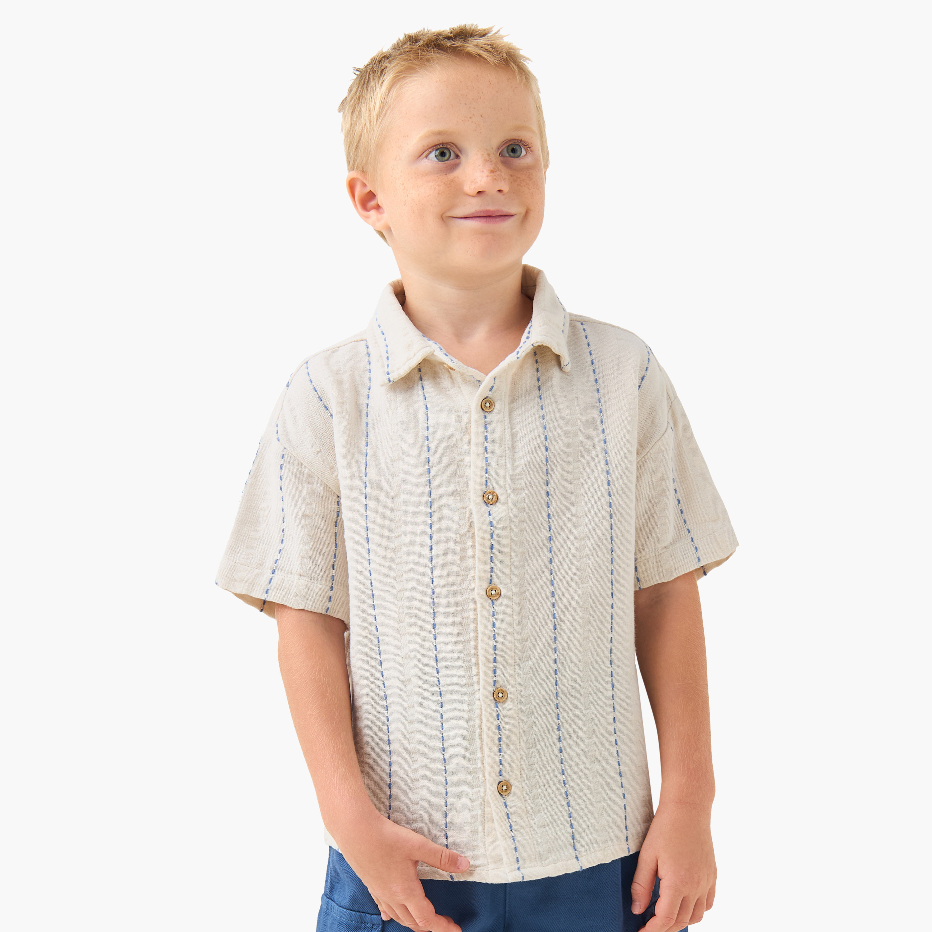 Juniors Short Sleeve Shirt with Stripes-boys-clothing-shirts-image-1