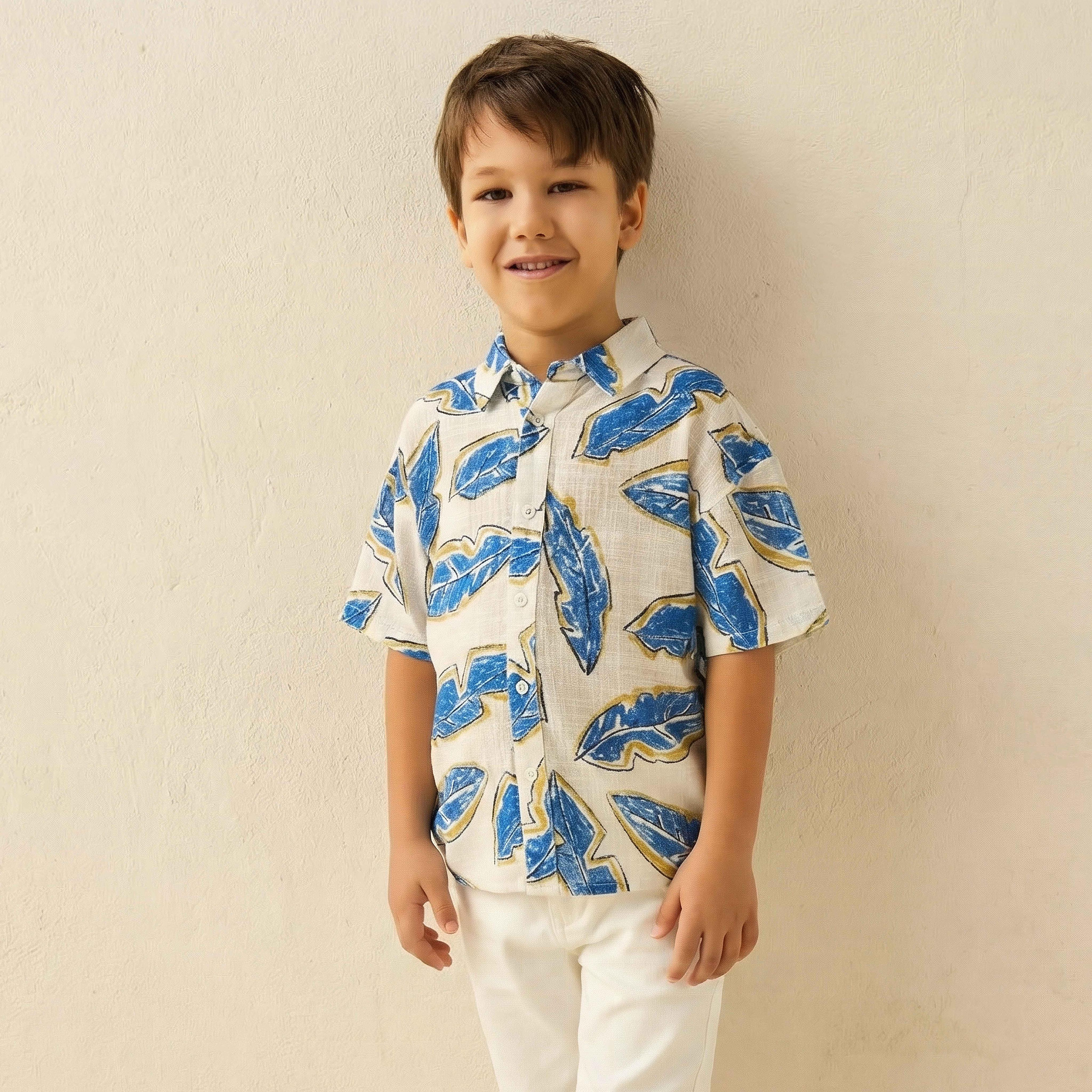 Juniors Short Sleeve Shirt with Leaf Print-boys-clothing-shirts-image-1