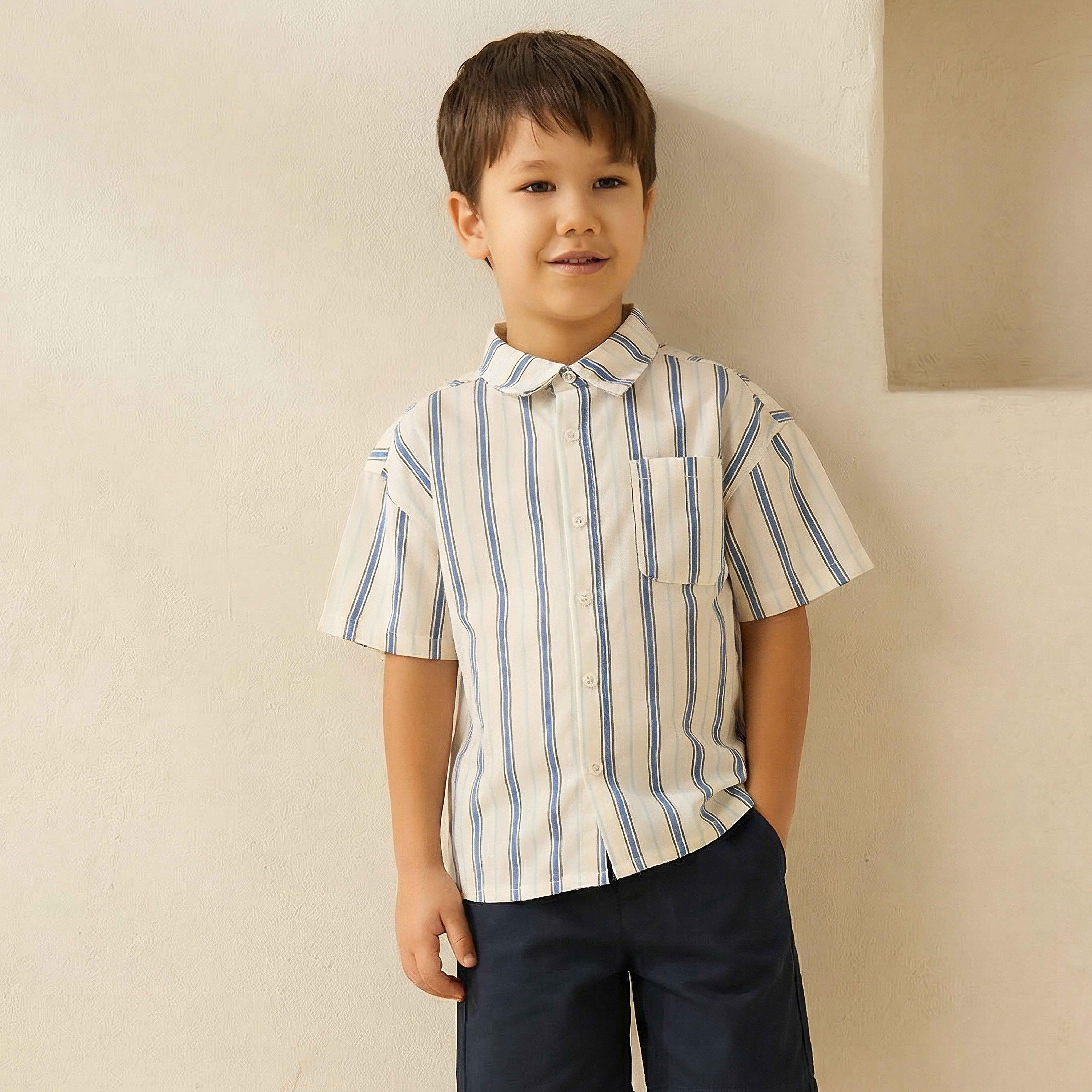 Juniors Short Sleeve Shirt with Stripes-boys-clothing-shirts-image-1