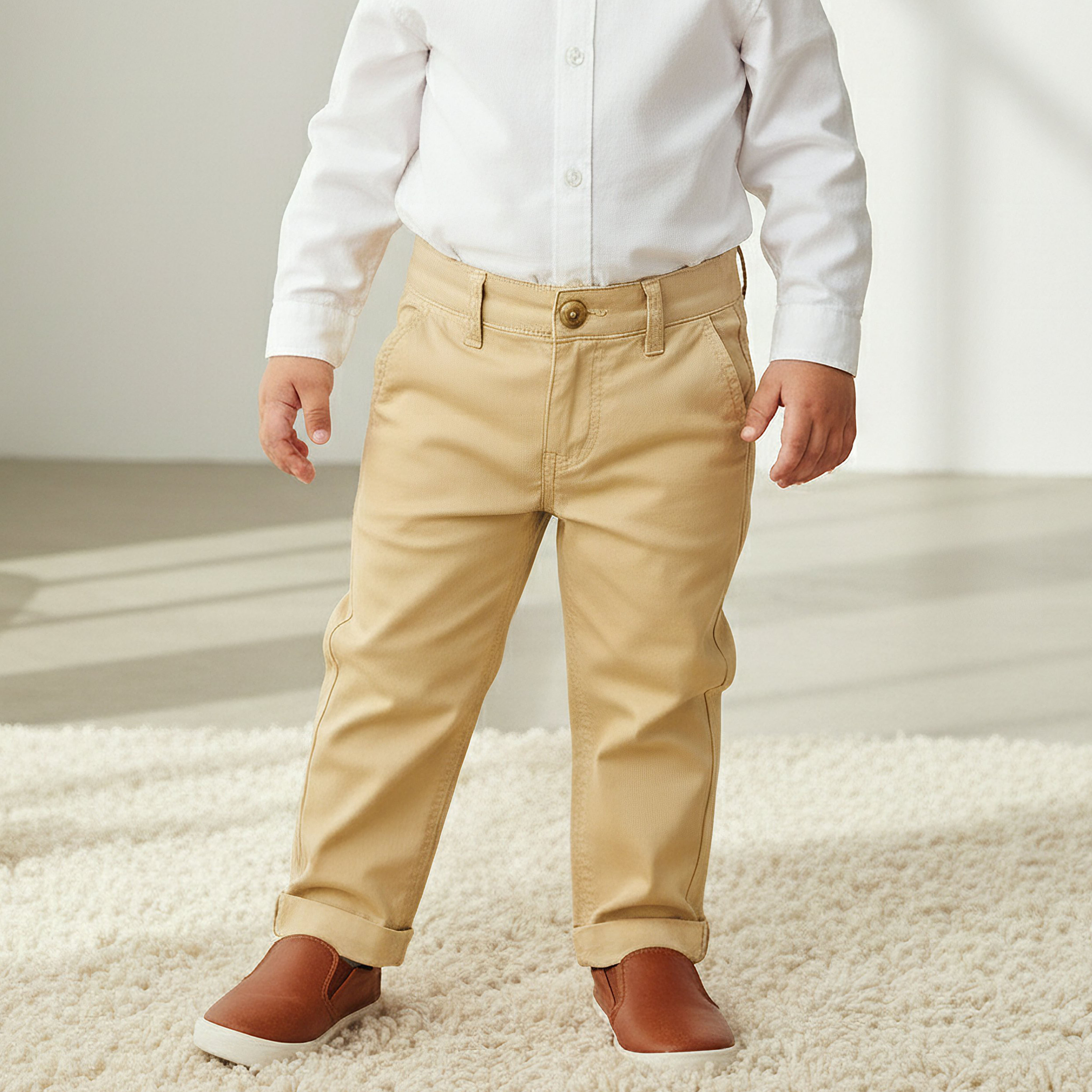 Juniors Button Waist Trousers with Pockets-boys-clothing-bottoms-trousers-image-1