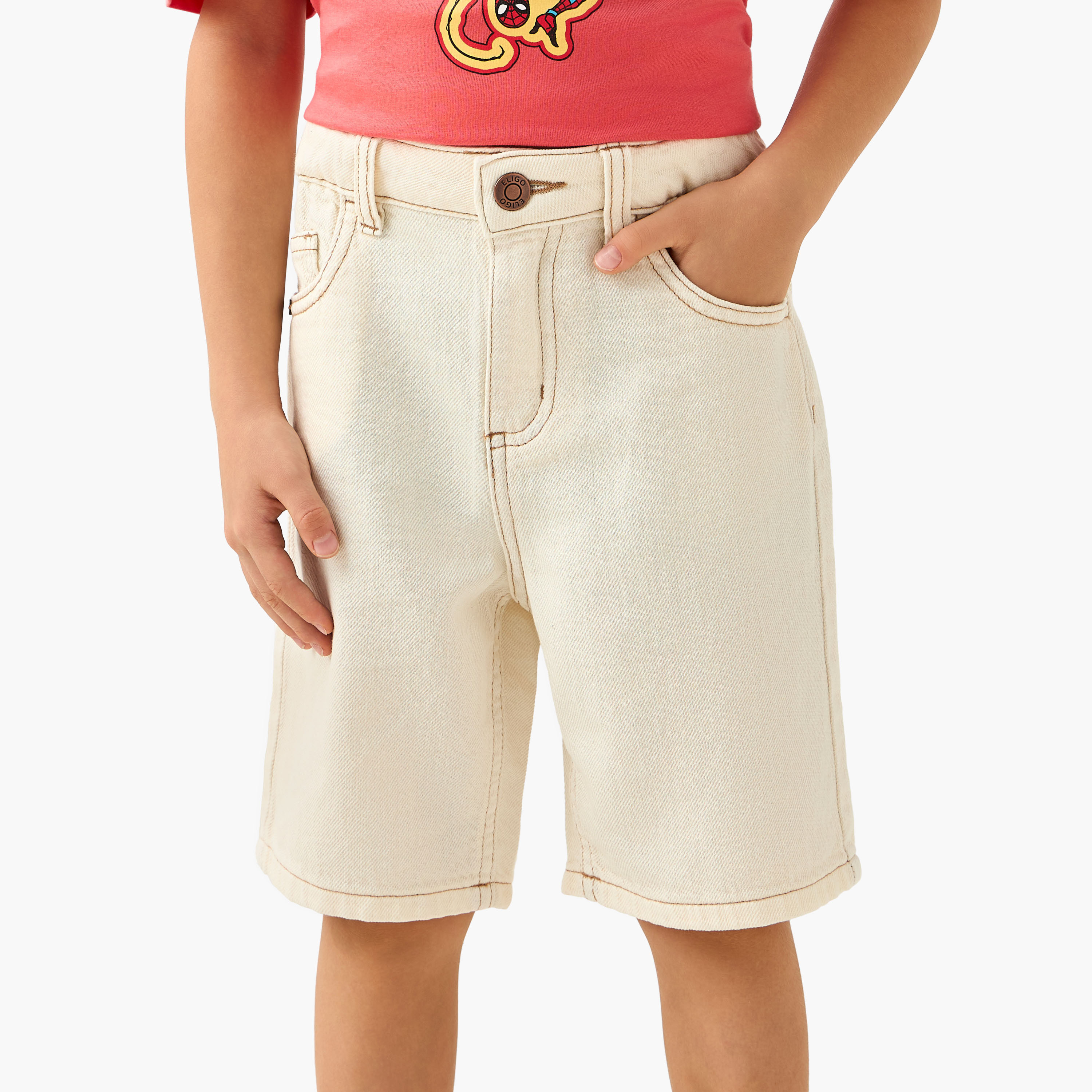 Eligo Knee Length Elastic Waist Denim Shorts with Pockets-baby-boys-clothing-bottoms-shorts-image-1
