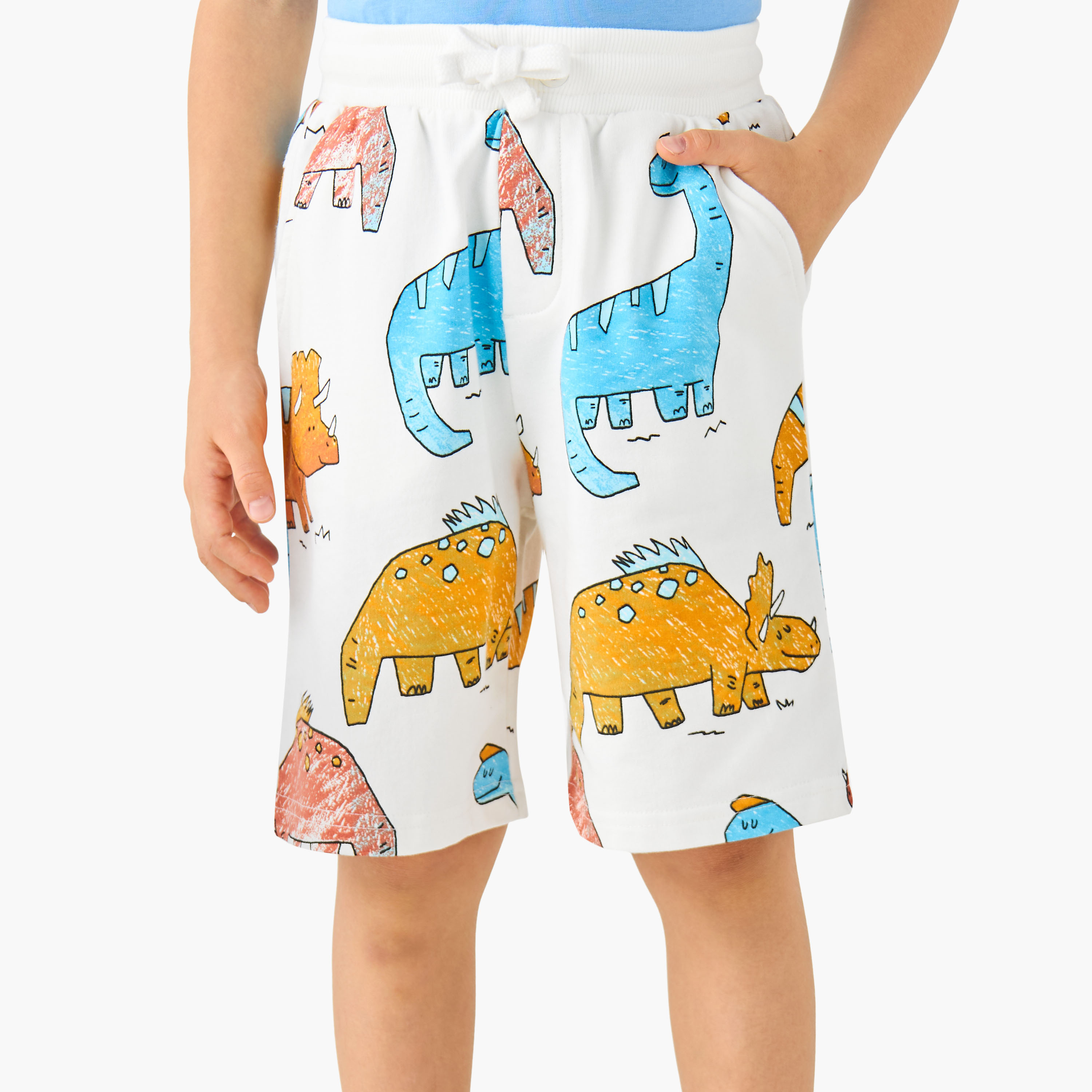 Juniors Drawstring Waist Shorts with Dinosaur Print-boys-clothing-bottoms-shorts-image-1