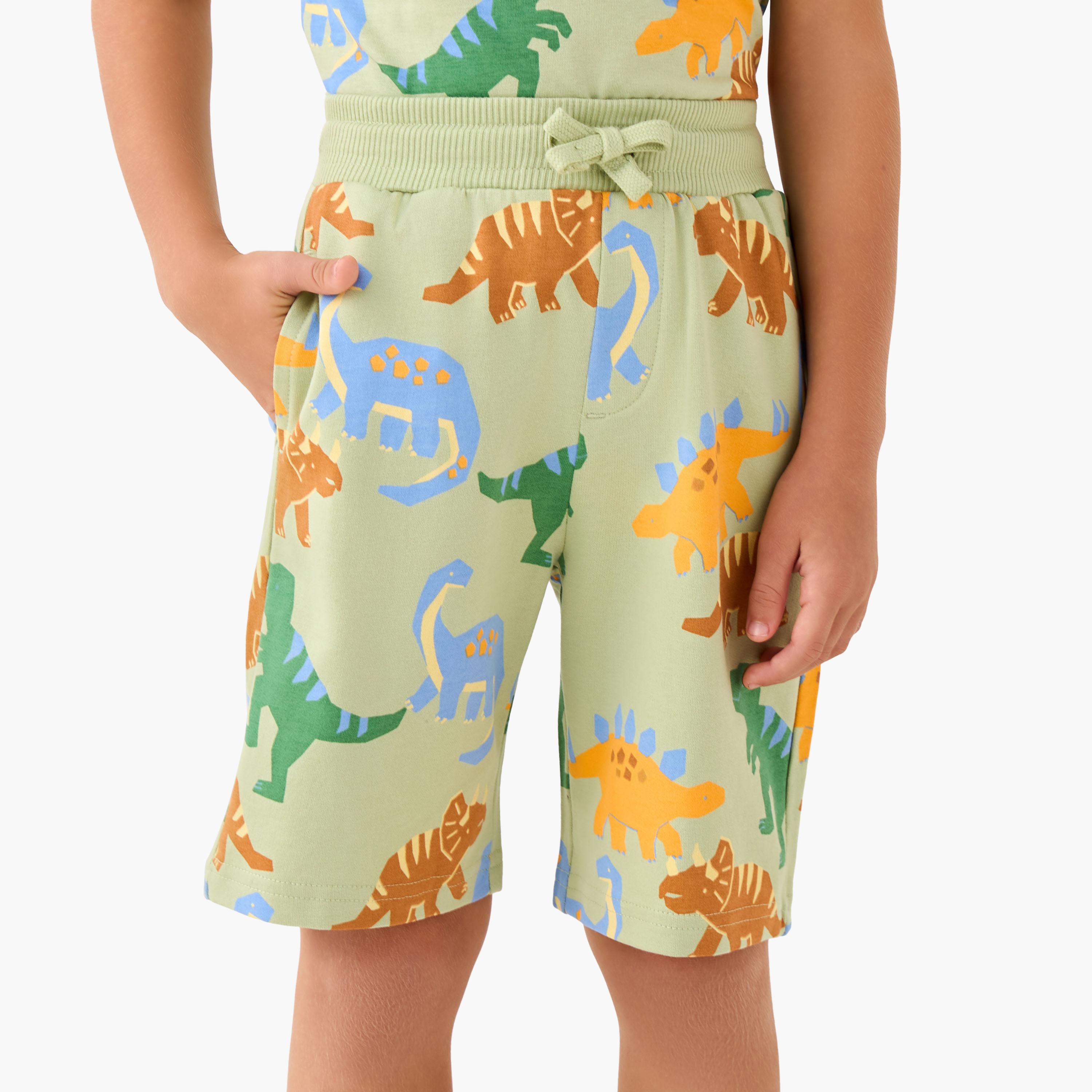 Juniors Drawstring Waist Shorts with Dinosaur Print-boys-clothing-bottoms-shorts-image-1
