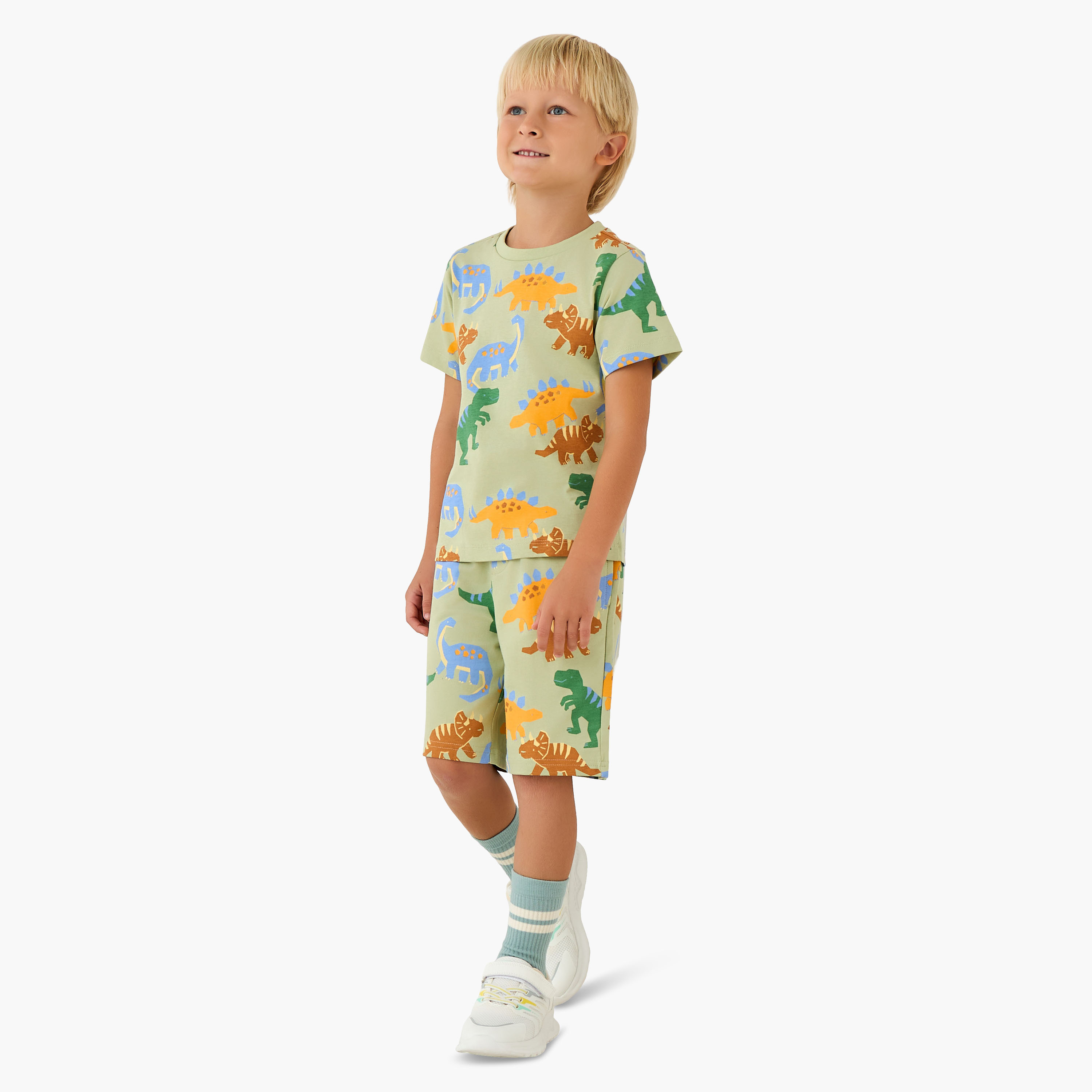 Juniors Drawstring Waist Shorts with Dinosaur Print-boys-clothing-bottoms-shorts-image-2