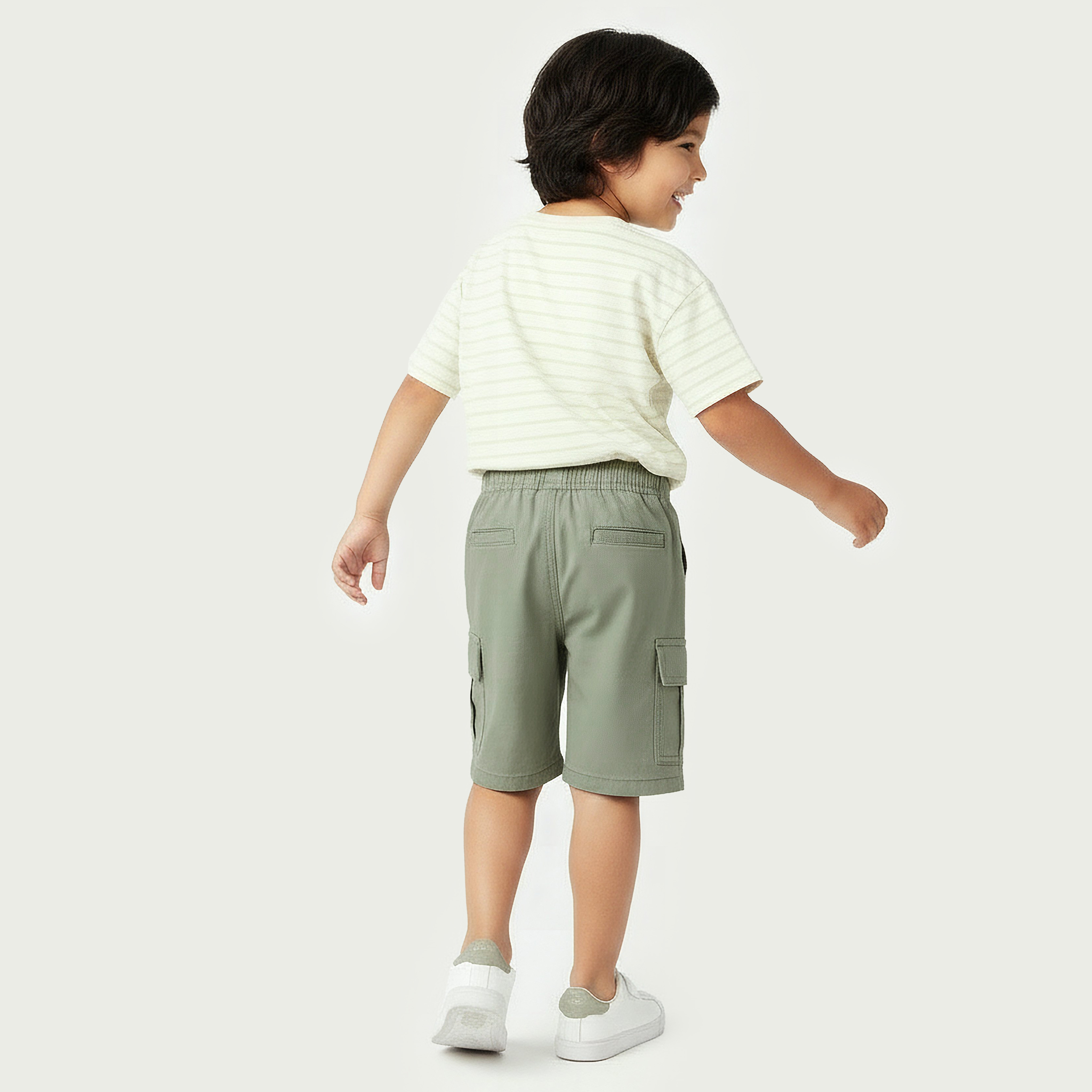 Juniors Knee Length Elasticated Drawstring Waist Cargo Shorts with Pockets-boys-clothing-bottoms-shorts-image-3