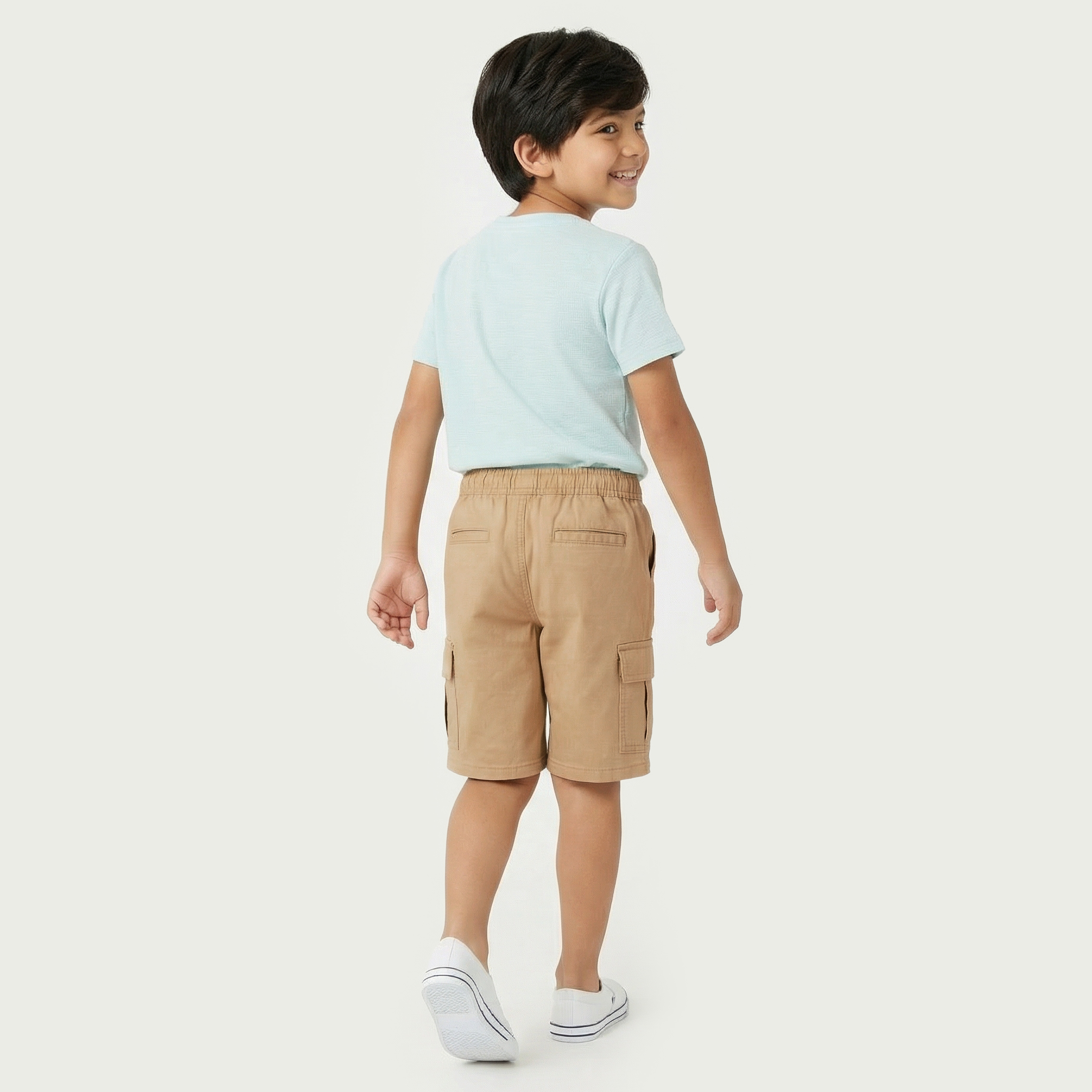 Juniors Knee Length Elasticated Drawstring Waist Cargo Shorts with Pockets-boys-clothing-bottoms-shorts-image-3