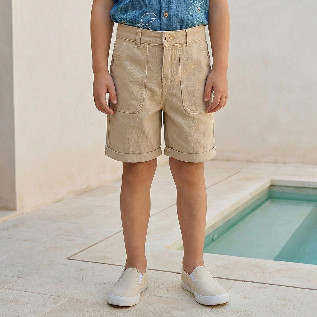 Juniors Knee Length Buttoned Waist Shorts with Pockets-boys-clothing-bottoms-shorts-image-1