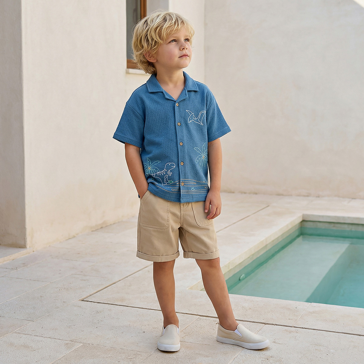 Juniors Knee Length Buttoned Waist Shorts with Pockets-boys-clothing-bottoms-shorts-image-2
