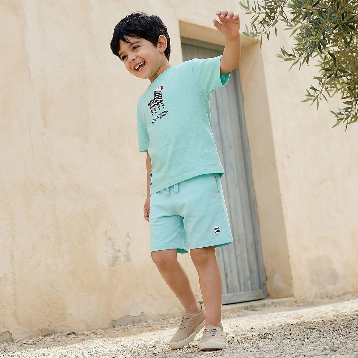 Juniors Knee Length Drawstring Waist Shorts with Slogan Patch-boys-clothing-bottoms-shorts-image-2