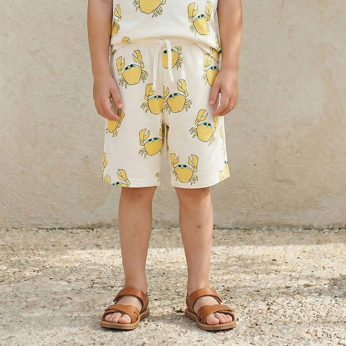 Juniors Knee Length Elasticated Drawstring Waist Shorts with Crab Print-boys-clothing-bottoms-shorts-image-1
