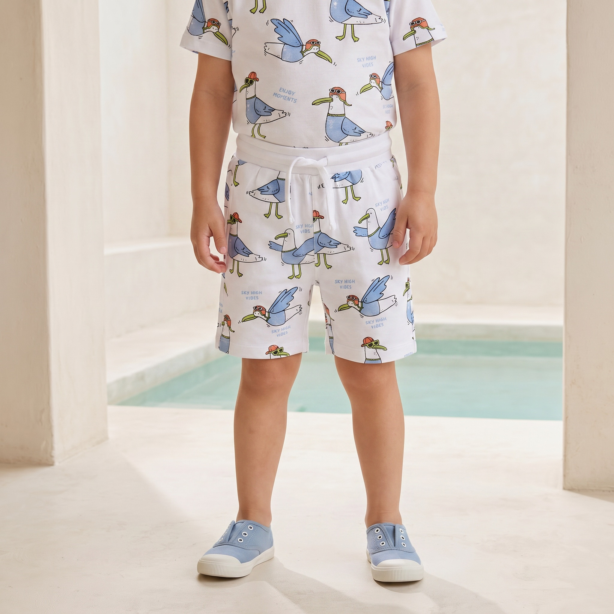 Juniors Knee Length Elasticated Drawstring Waist Shorts with Seagull Print-baby-boys-clothing-bottoms-shorts-image-1