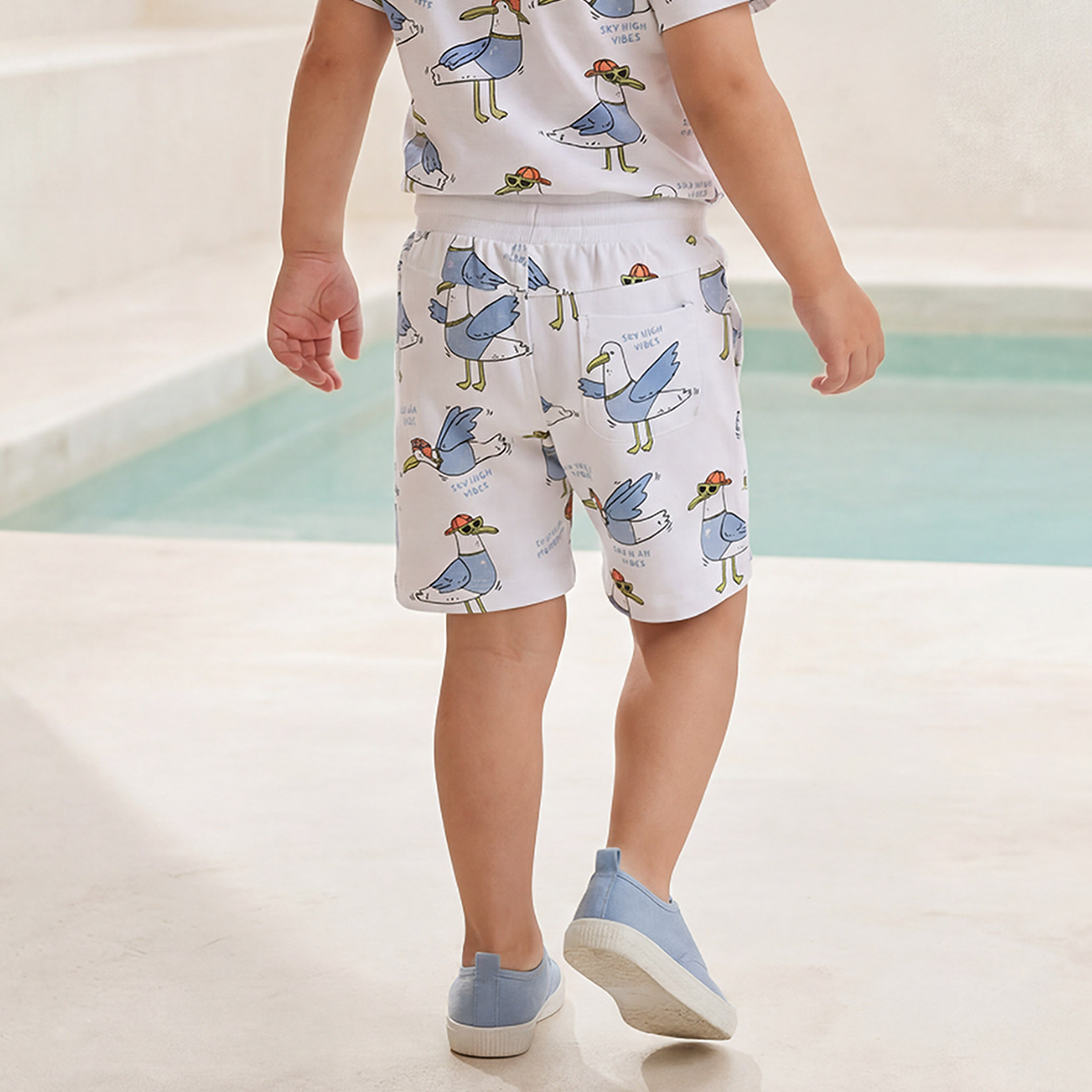 Juniors Knee Length Elasticated Drawstring Waist Shorts with Seagull Print-baby-boys-clothing-bottoms-shorts-image-3