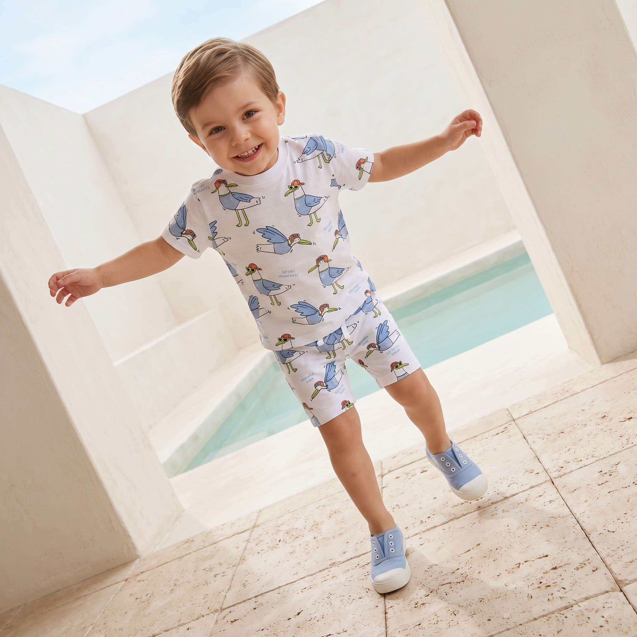 Juniors Knee Length Elasticated Drawstring Waist Shorts with Seagull Print-baby-boys-clothing-bottoms-shorts-image-5