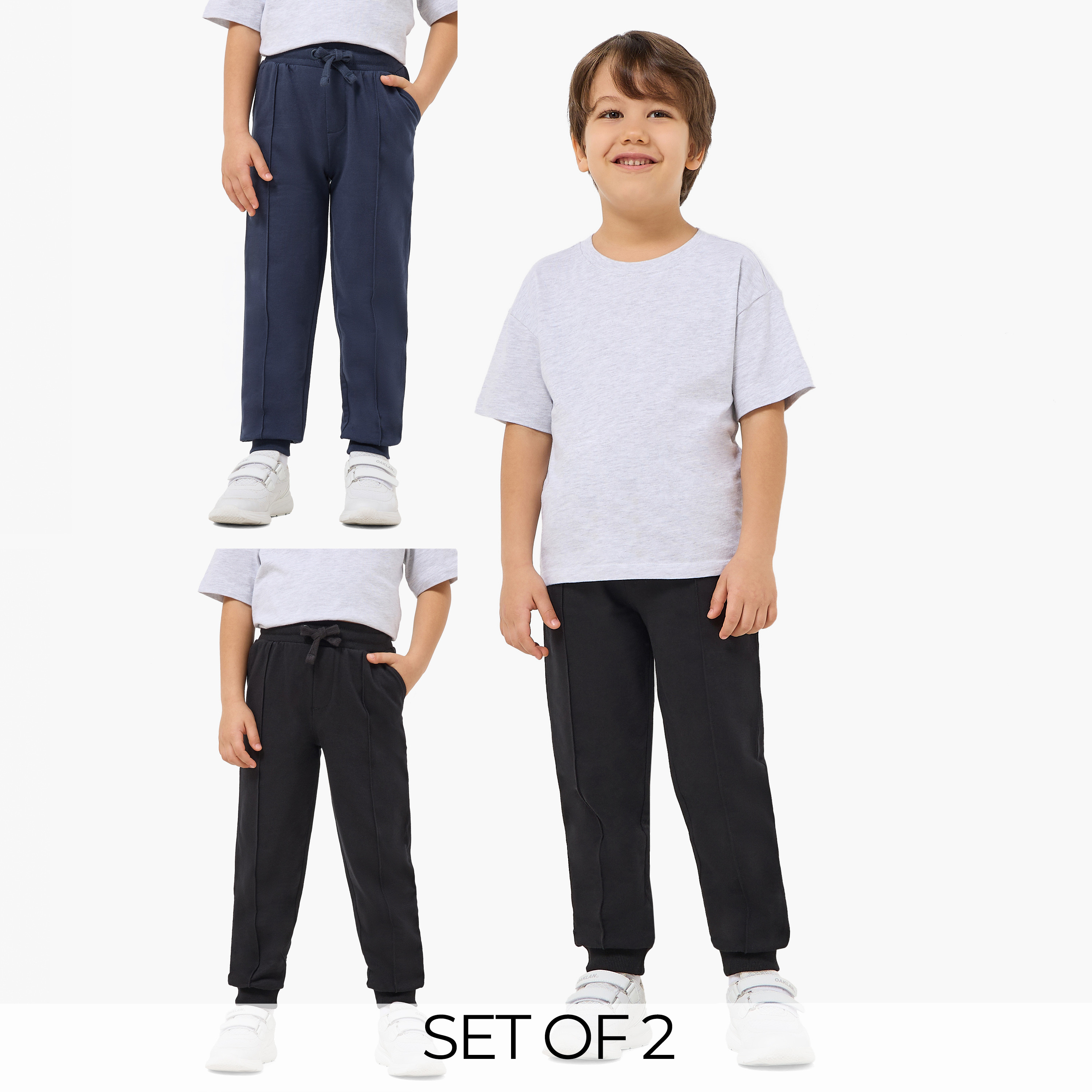 Pack of 2 Juniors Elasticated Drawstring Joggers with Panelled Design-boys-clothing-bottoms-joggersandtrackpants-image-1