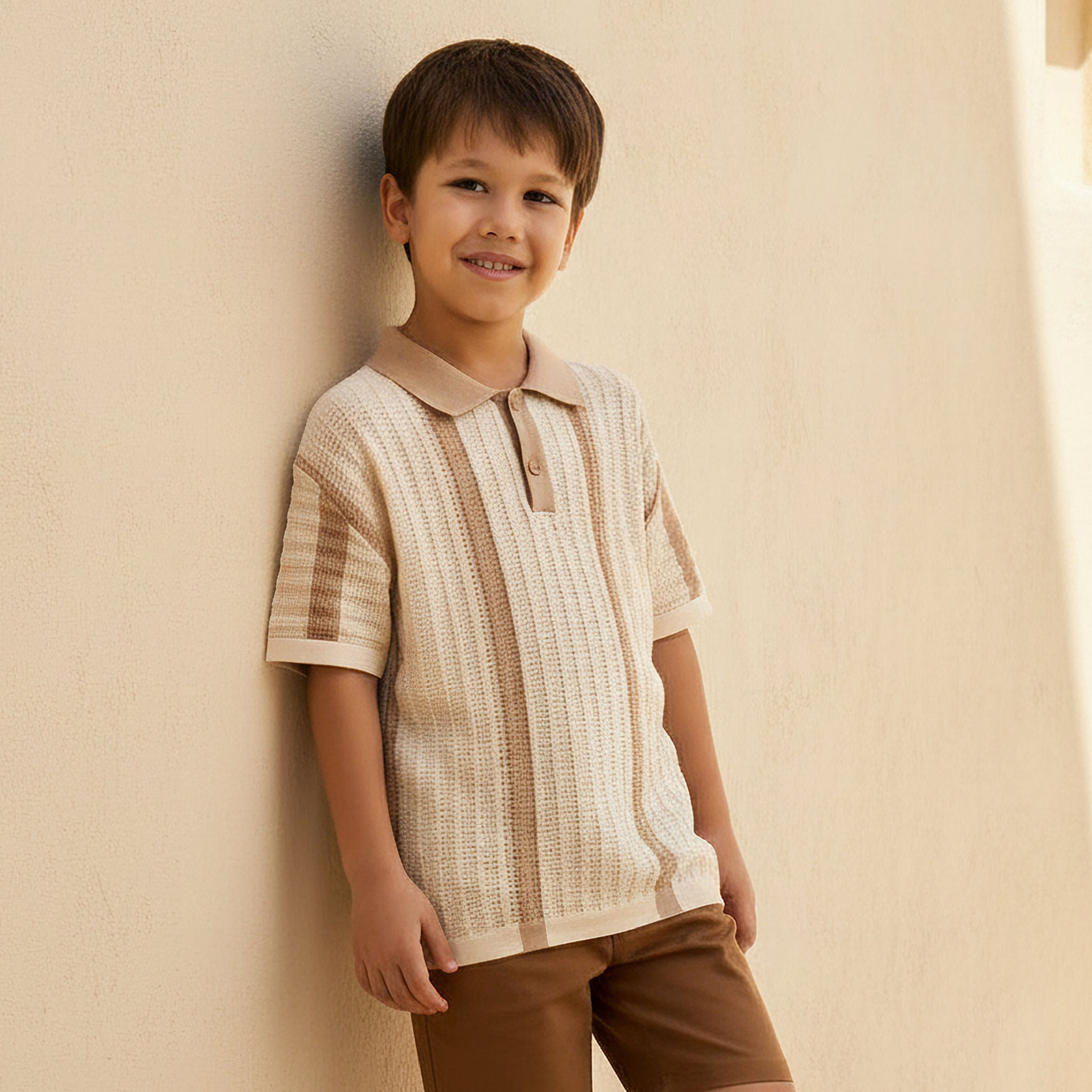 Juniors Collared Short Sleeves Polo T-shirt with Textured Design-boys-clothing-tshirtsandpolos-image-1