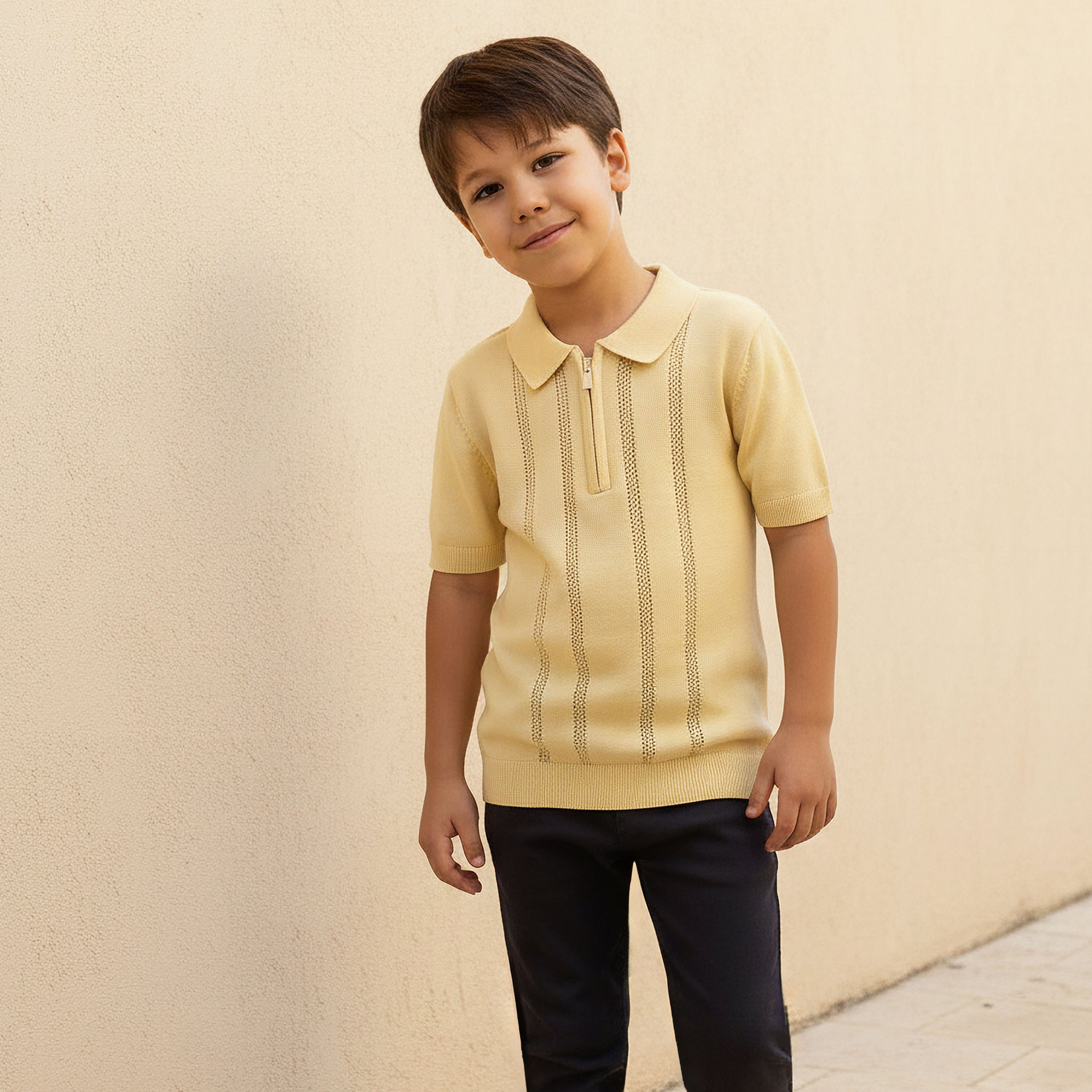 كارديجان بولو بارز الملمس بسحّاب نصفي وأكمام قصيرة من جونيورز-baby-boys-clothing-jumpersandcardigans-image-5