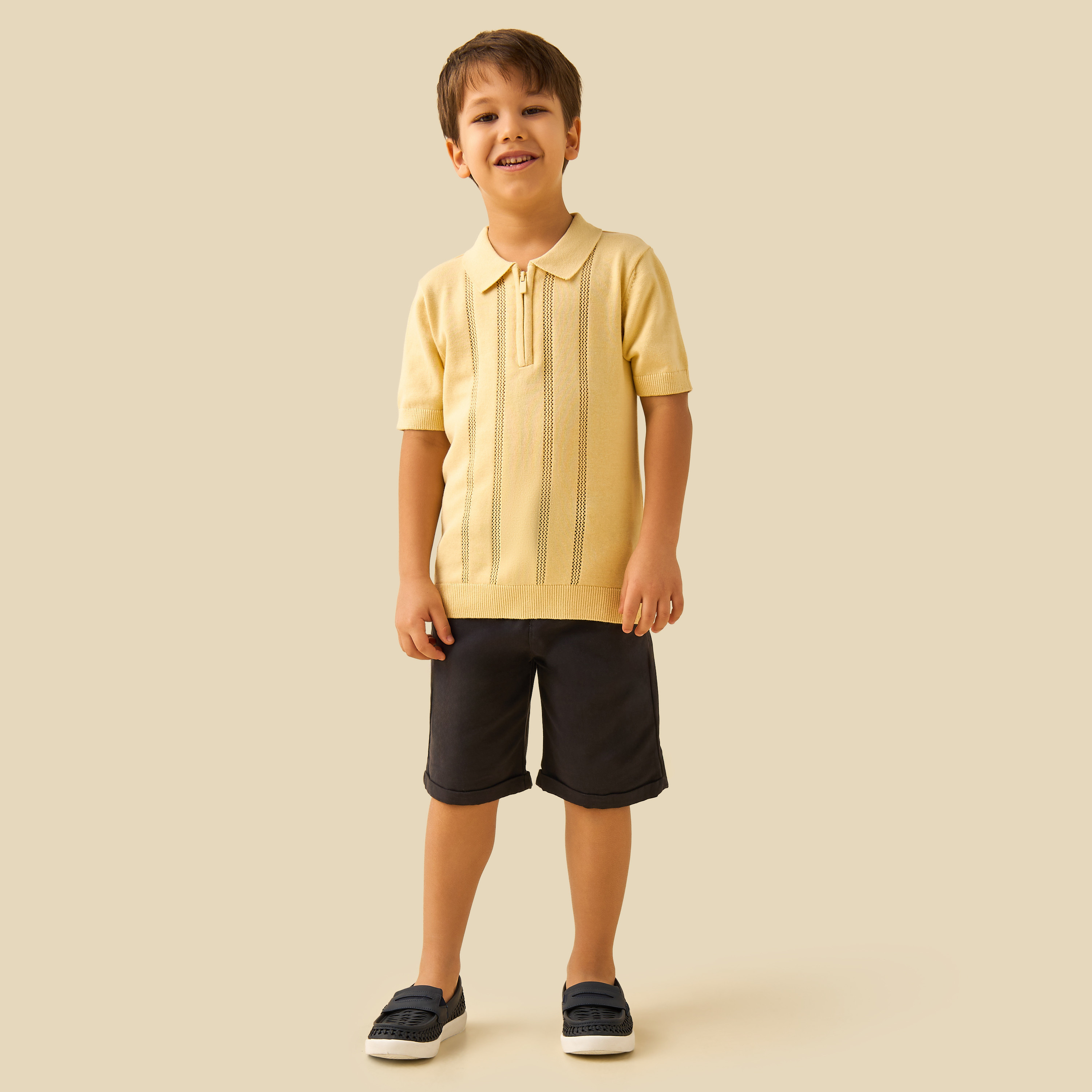 كارديجان بولو بارز الملمس بسحّاب نصفي وأكمام قصيرة من جونيورز-baby-boys-clothing-jumpersandcardigans-image-4